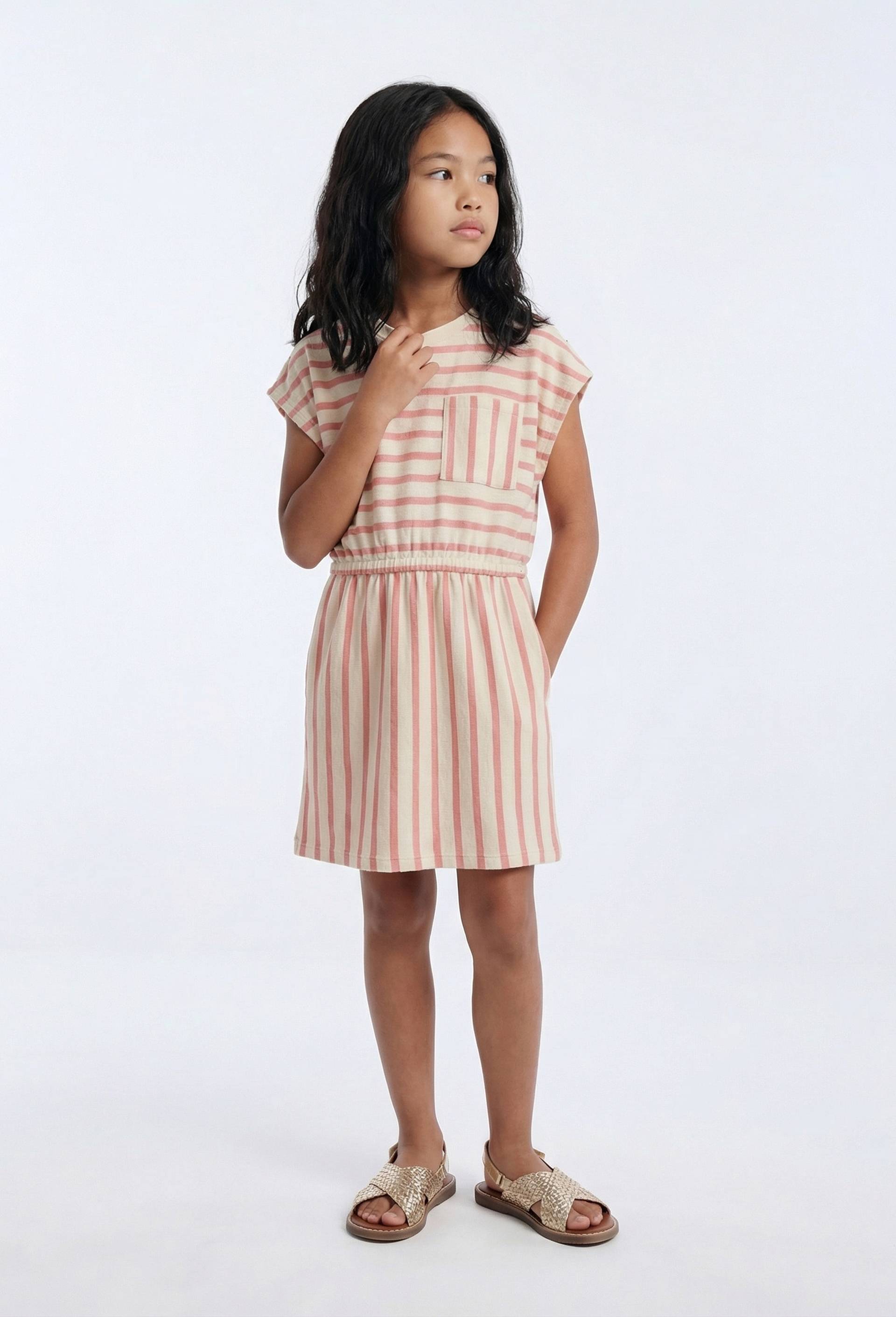 Robe ray&eacute;e en coton, Rose, swatch image