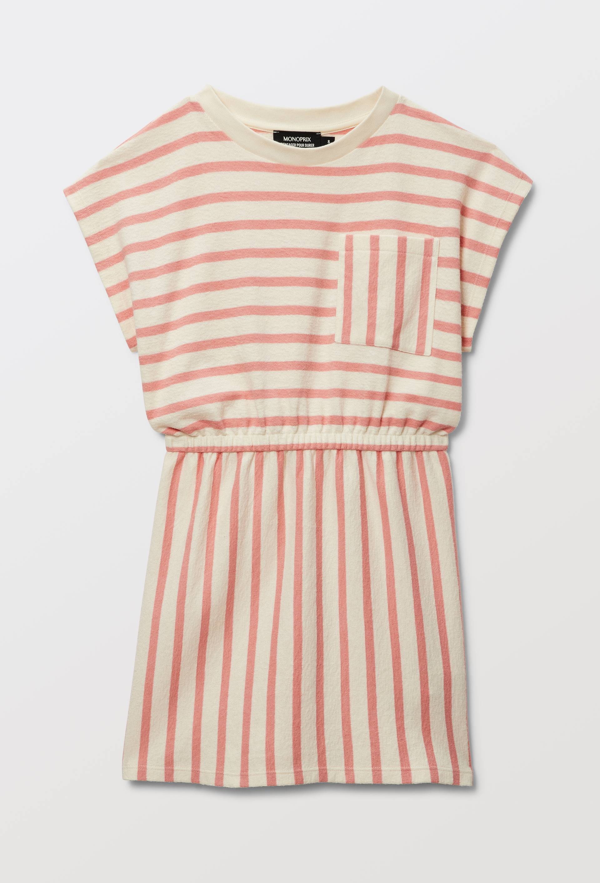 Robe ray&eacute;e en coton, Rose, large image number 1