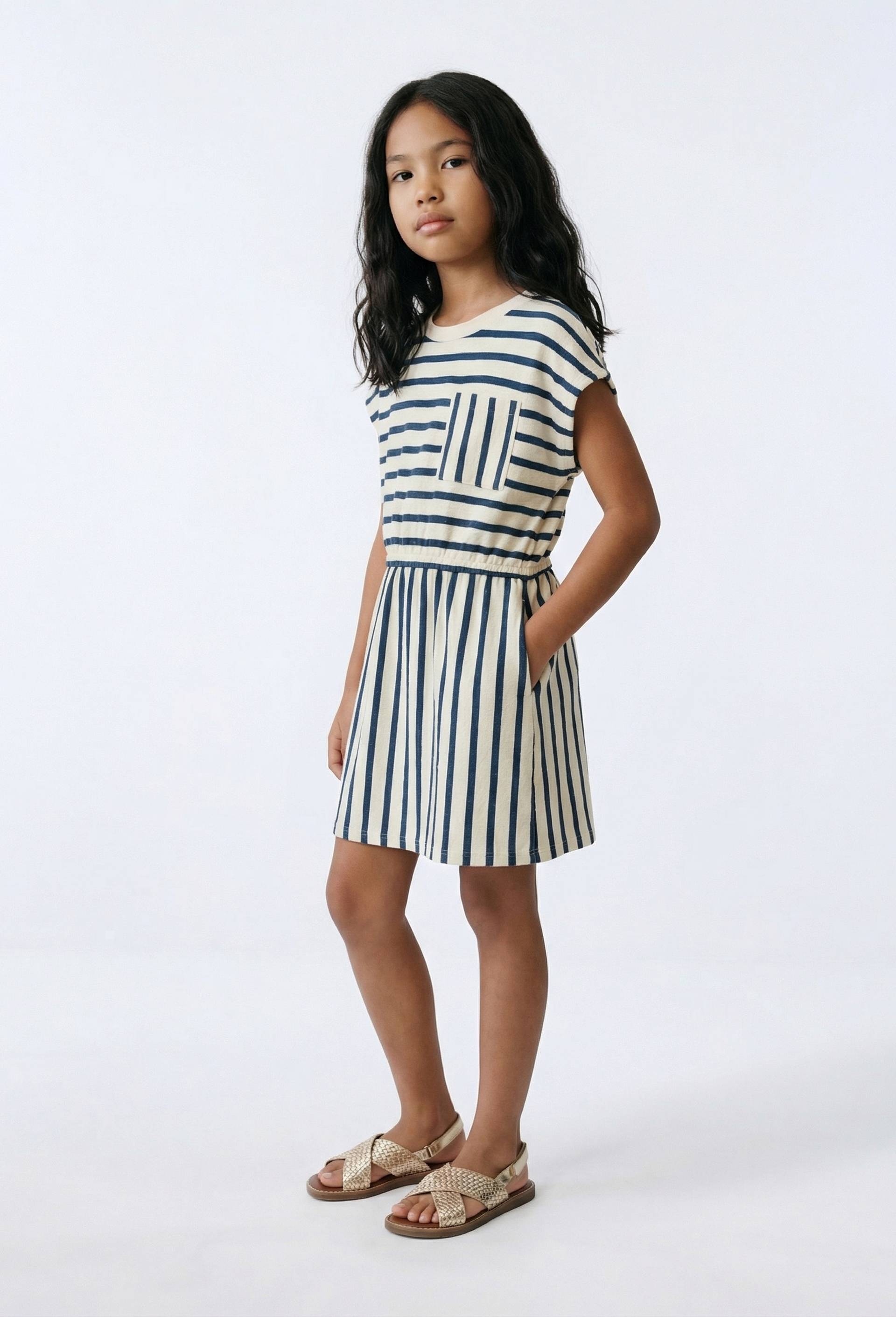 Robe ray&eacute;e en coton, Bleu, large image number 1