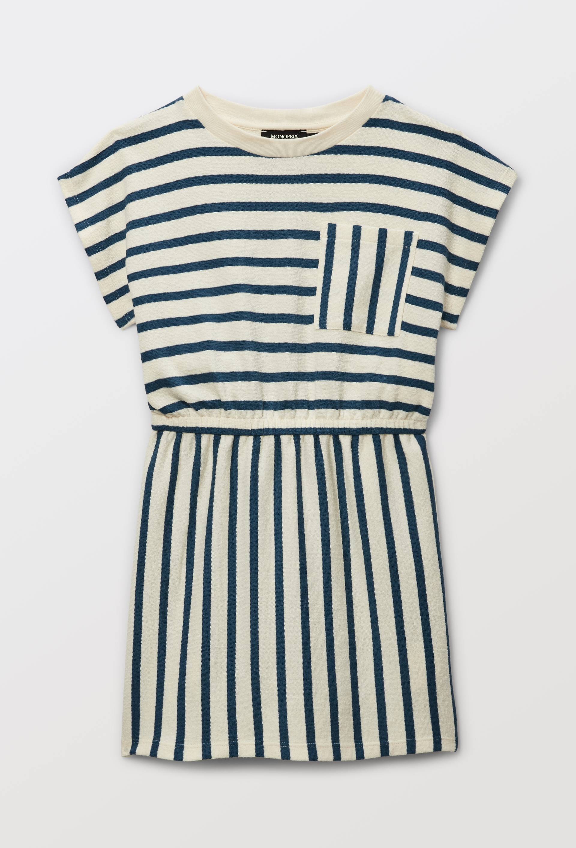 Robe ray&eacute;e en coton, Bleu, large image number 2