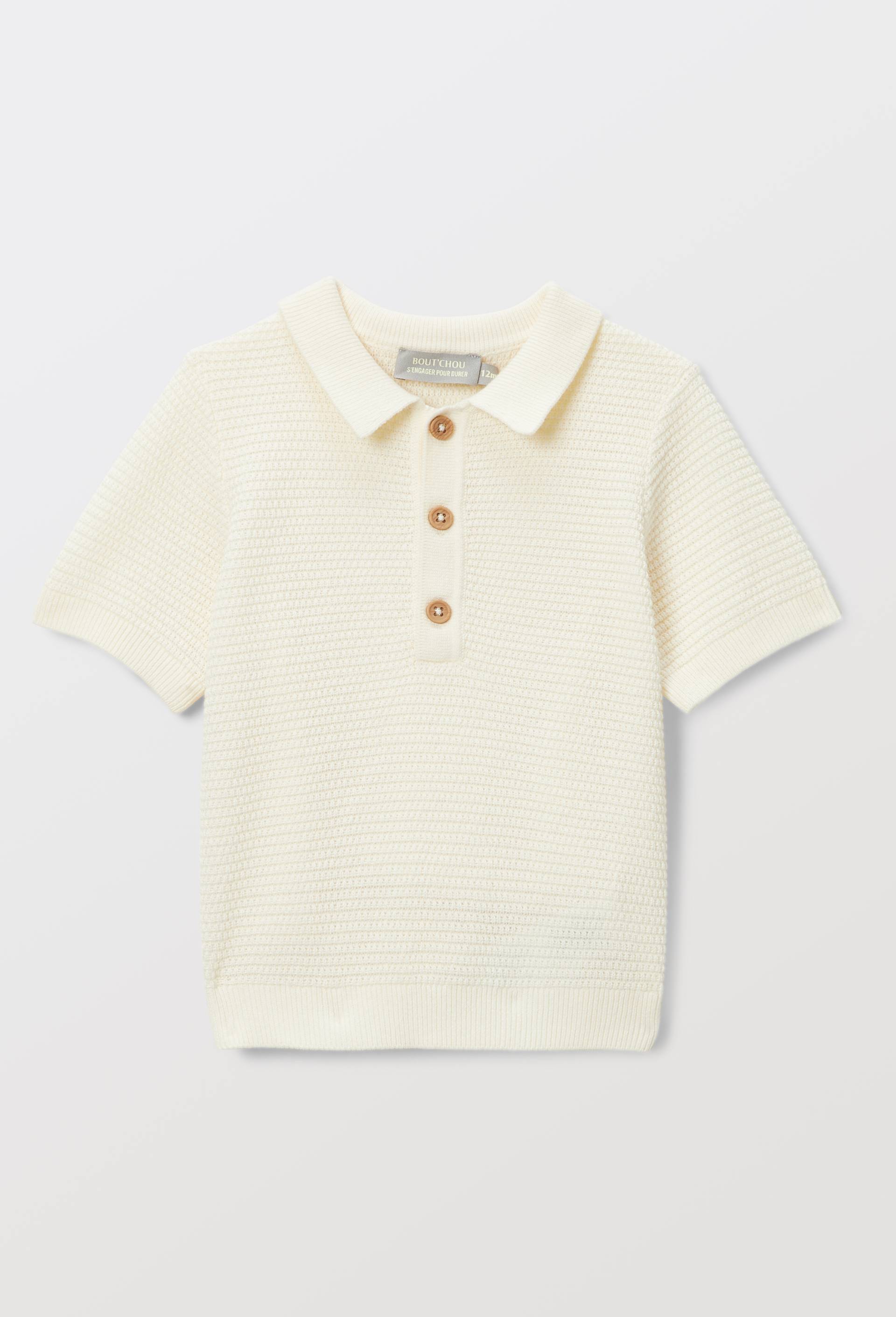 Polo manches courtes uni en piqu&eacute; de coton, Beige clair, large image number 1