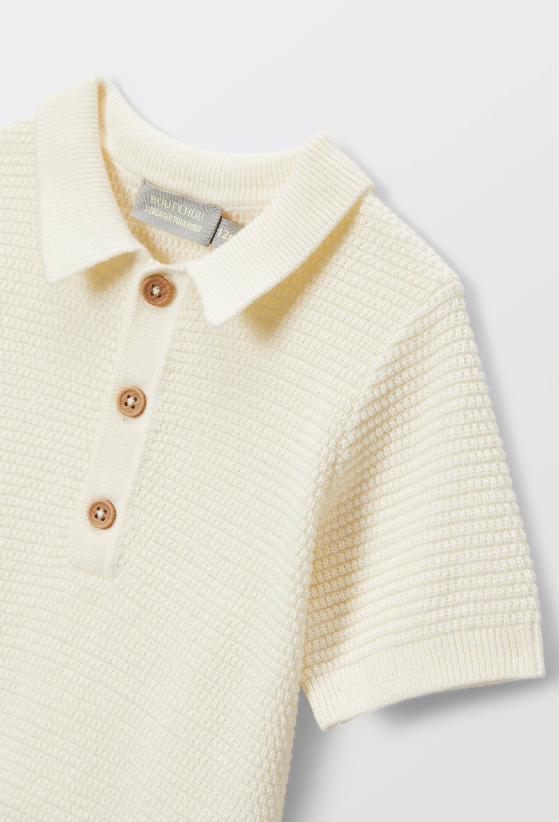 Polo manches courtes uni en piqu&eacute; de coton, Beige clair, large image number 3