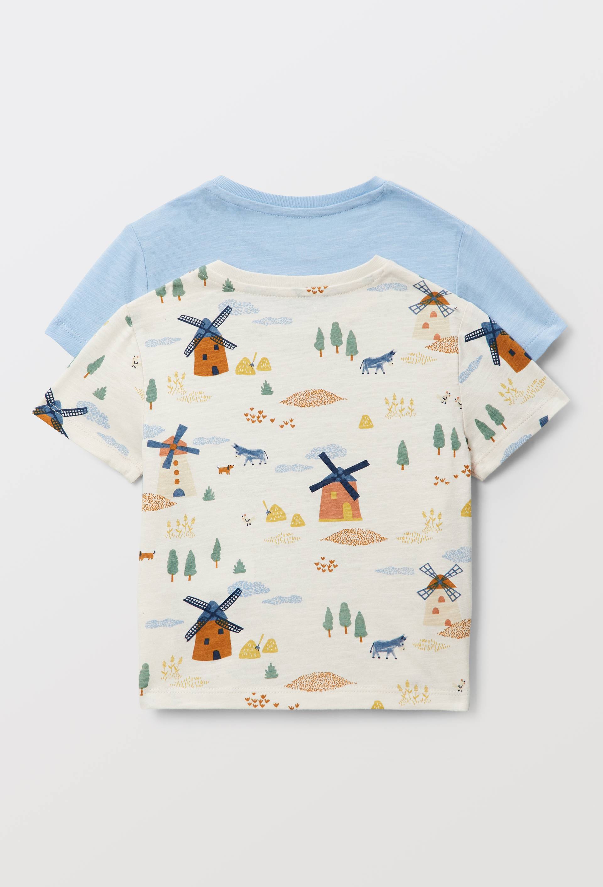 Lot de 2 t-shirts manches courtes imprim&eacute; et uni en coton BIO GOTS, Beige clair, large image number 2.0