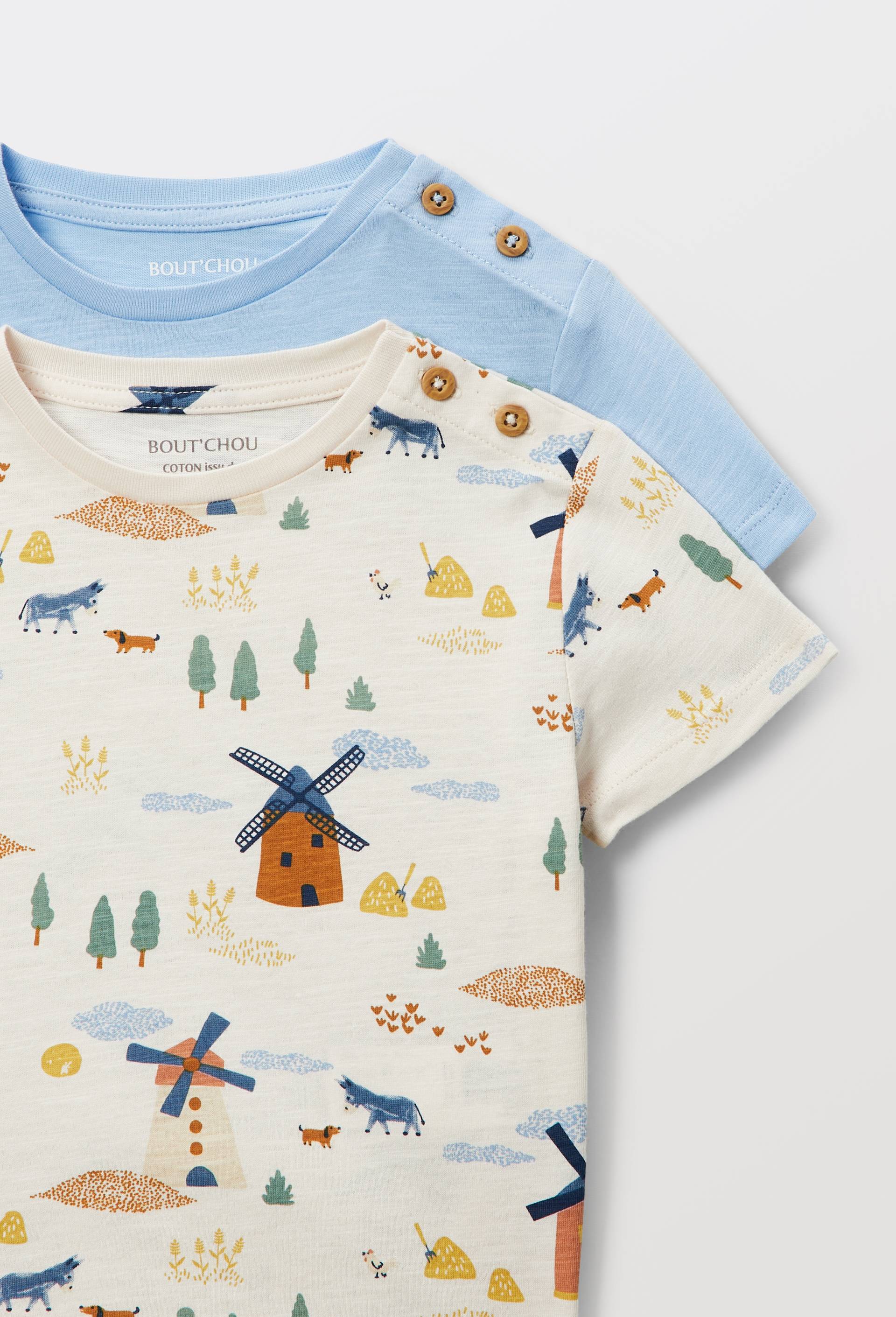 Lot de 2 t-shirts manches courtes imprim&eacute; et uni en coton BIO GOTS, Beige clair, large image number 3