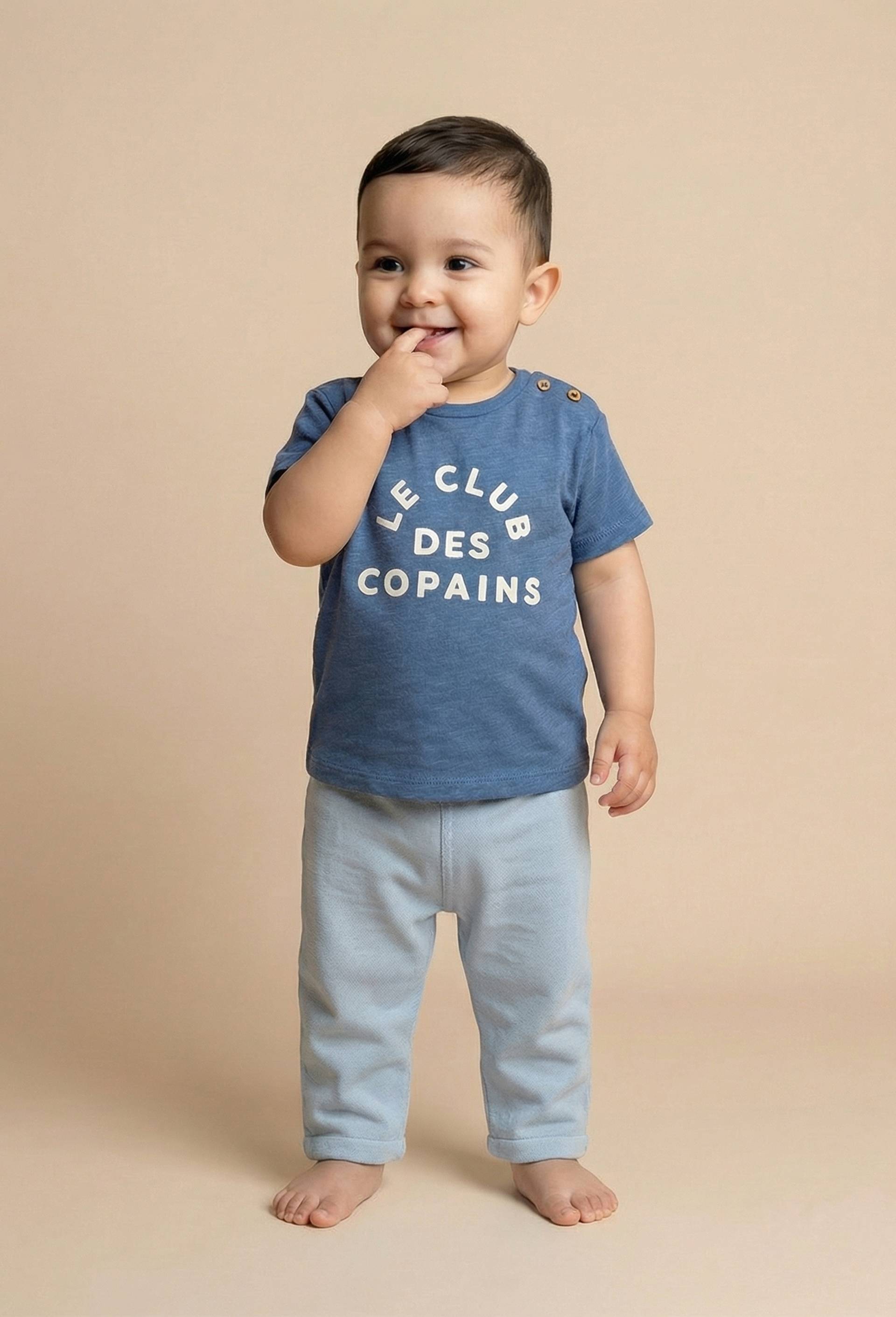 Lot de 2 t-shirts manches courtes imprim&eacute; et ray&eacute; en coton BIO GOTS, Ecru, large image number 0.0