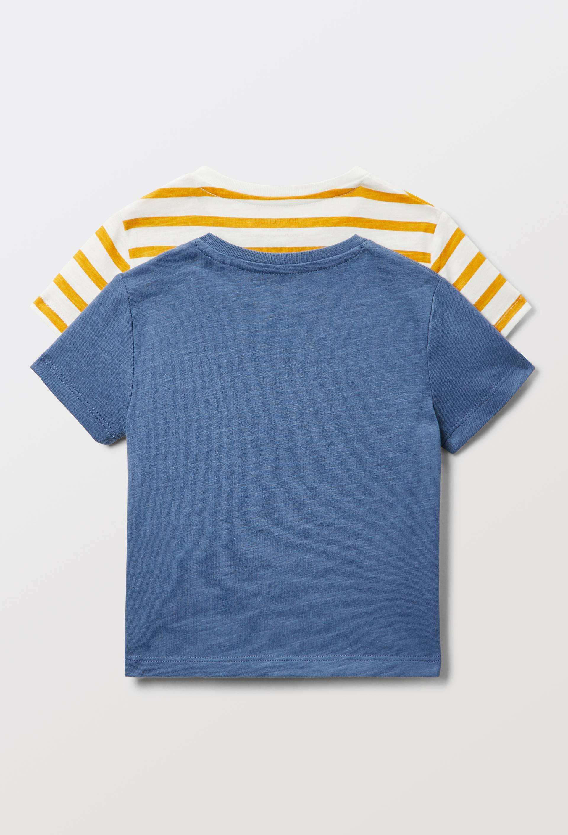 Lot de 2 t-shirts manches courtes imprim&eacute; et ray&eacute; en coton BIO GOTS, Ecru, large image number 2