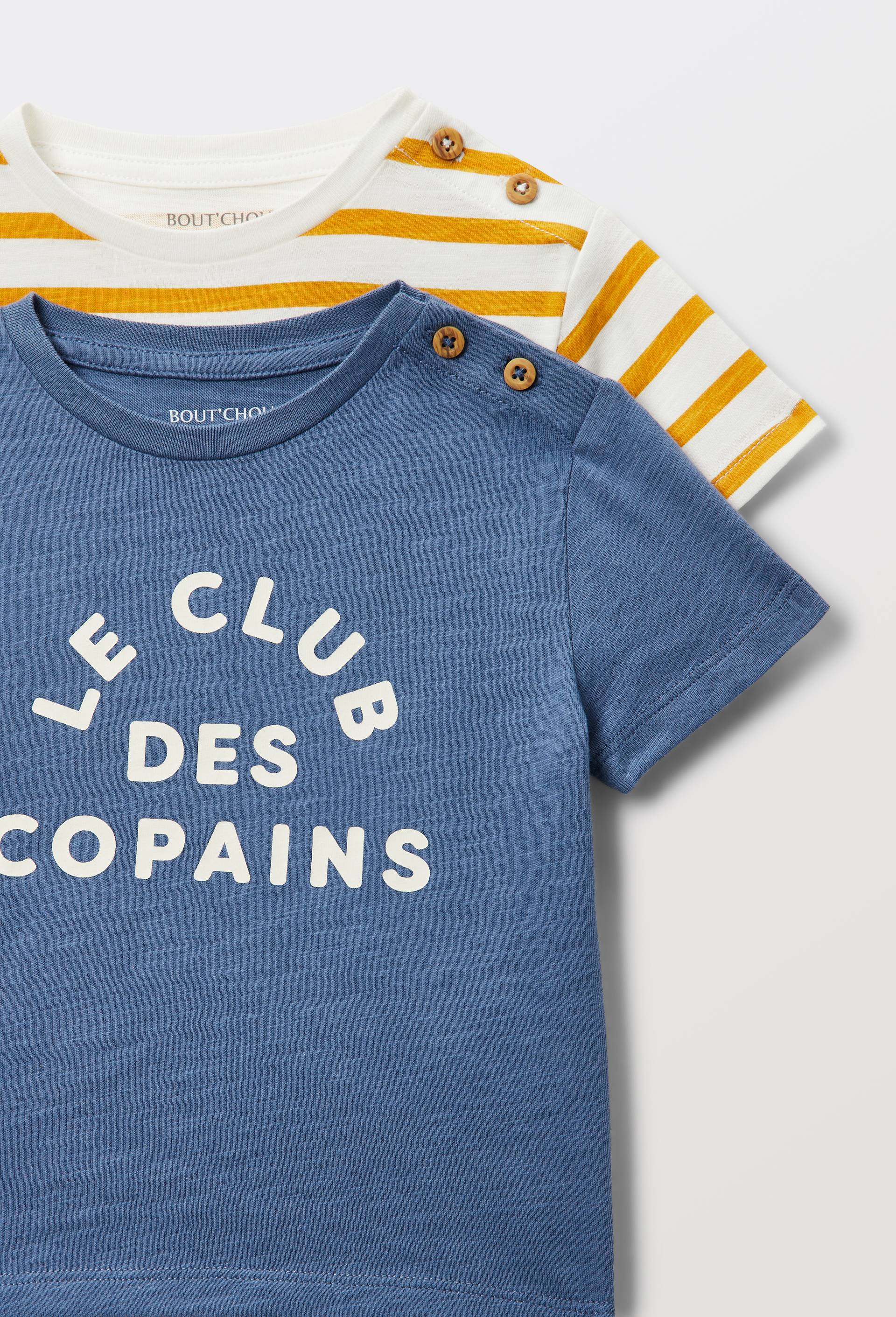Lot de 2 t-shirts manches courtes imprim&eacute; et ray&eacute; en coton BIO GOTS, Ecru, large image number 3