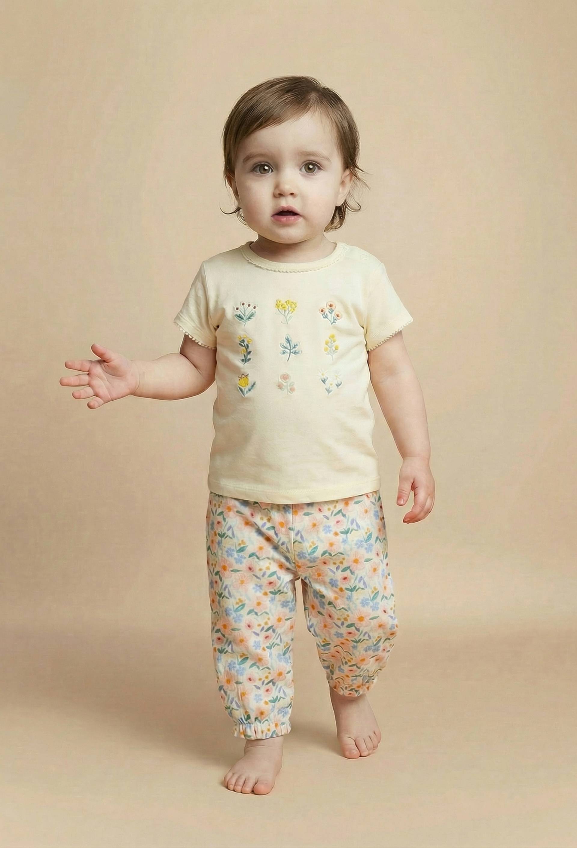 T-shirt manches courtes brod&eacute; en coton BIO GOTS, Jaune clair, large image number 0