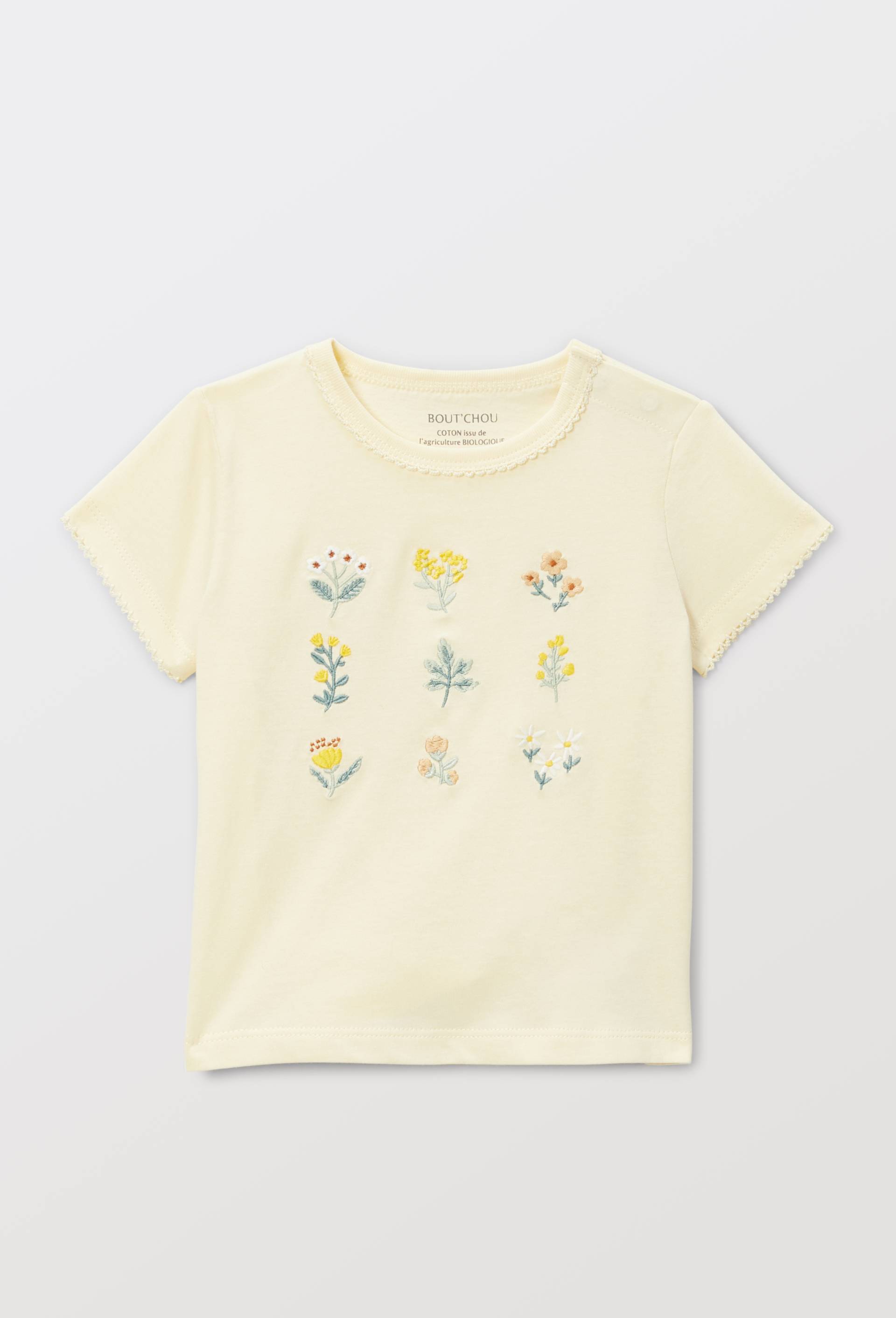 T-shirt manches courtes brod&eacute; en coton BIO GOTS, Jaune clair, large image number 1