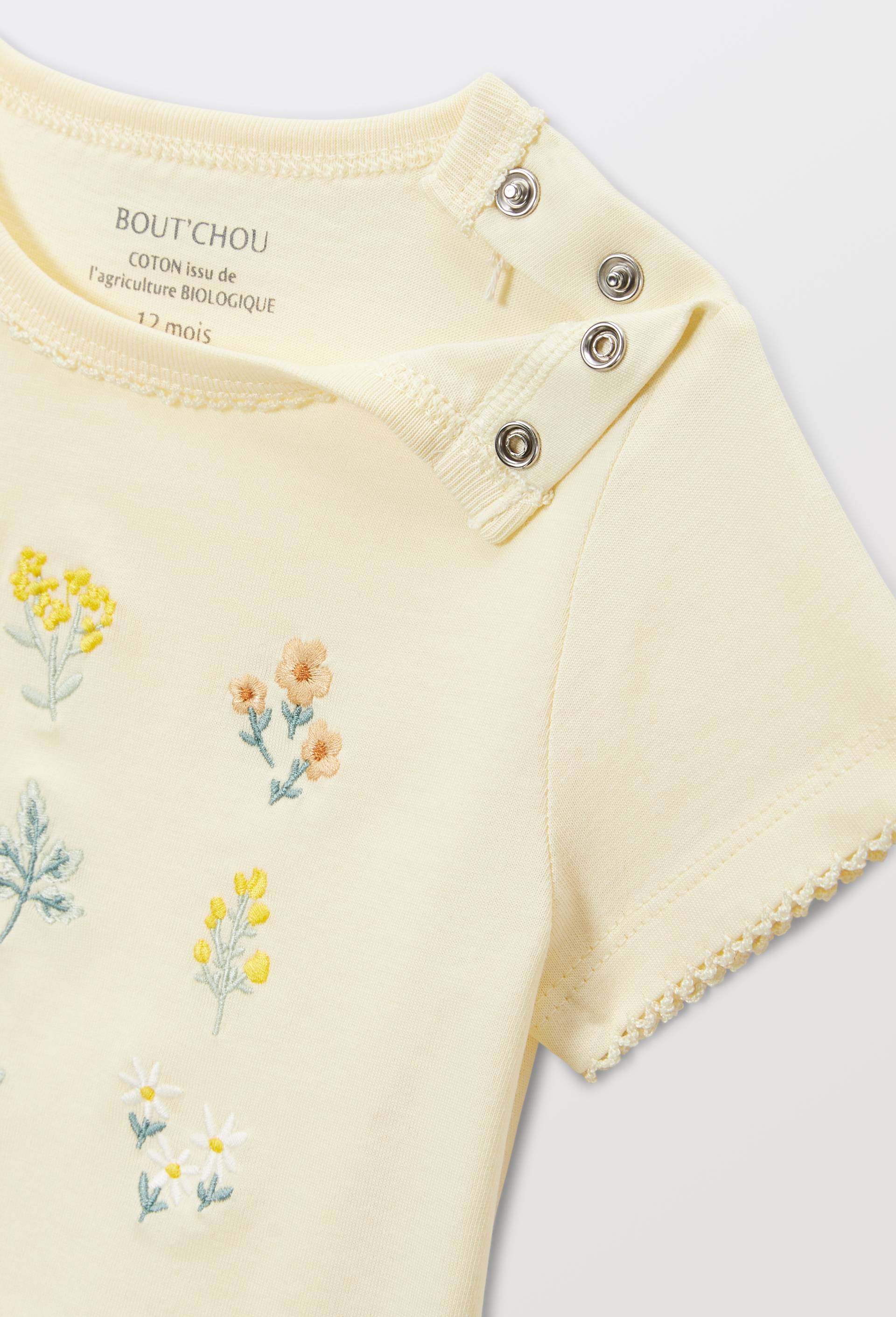 T-shirt manches courtes brod&eacute; en coton BIO GOTS, Jaune clair, large image number 3