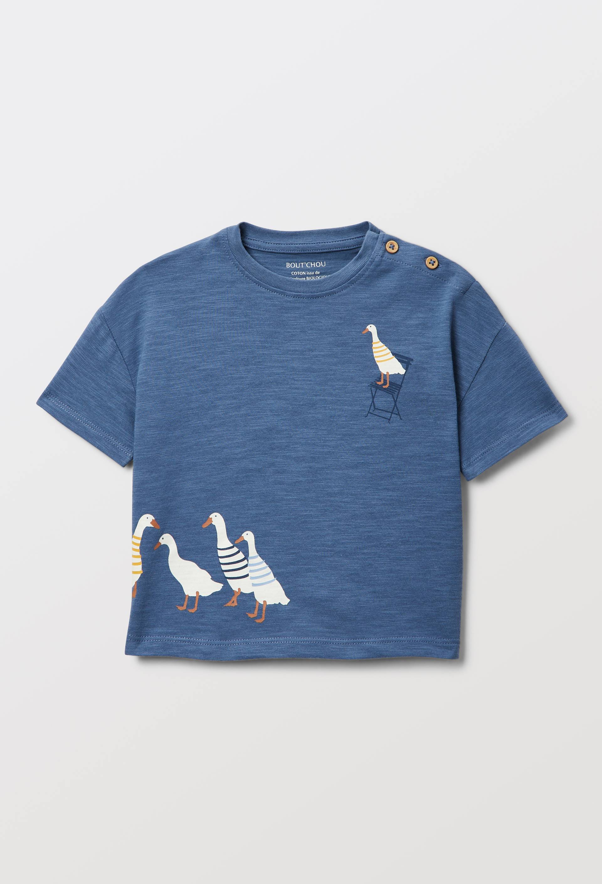 T-shirt manches courtes imprim&eacute; en coton BIO GOTS, Bleu, large image number 1.0