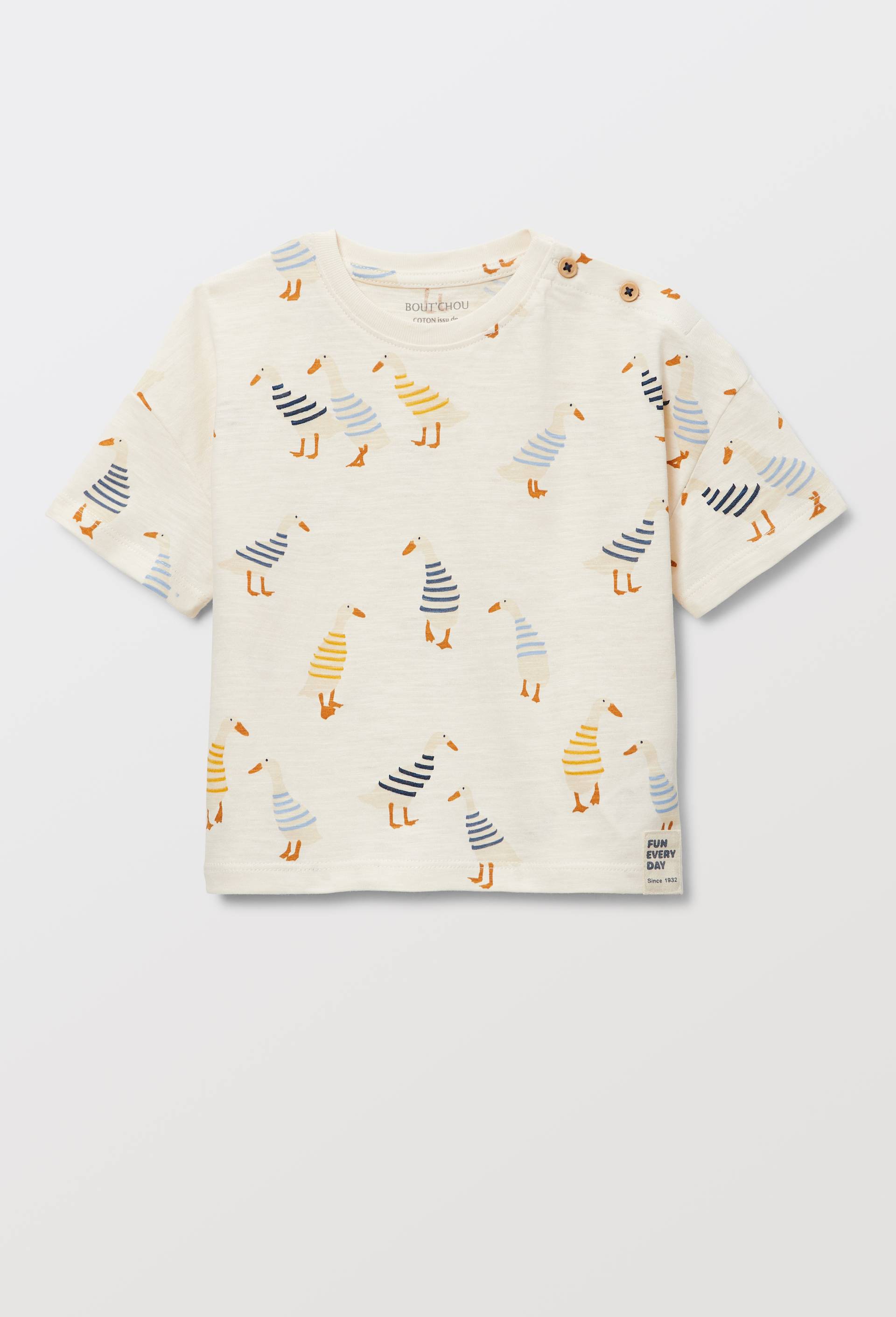 T-shirt manches courtes imprim&eacute; en coton BIO GOTS, Beige clair, large image number 0