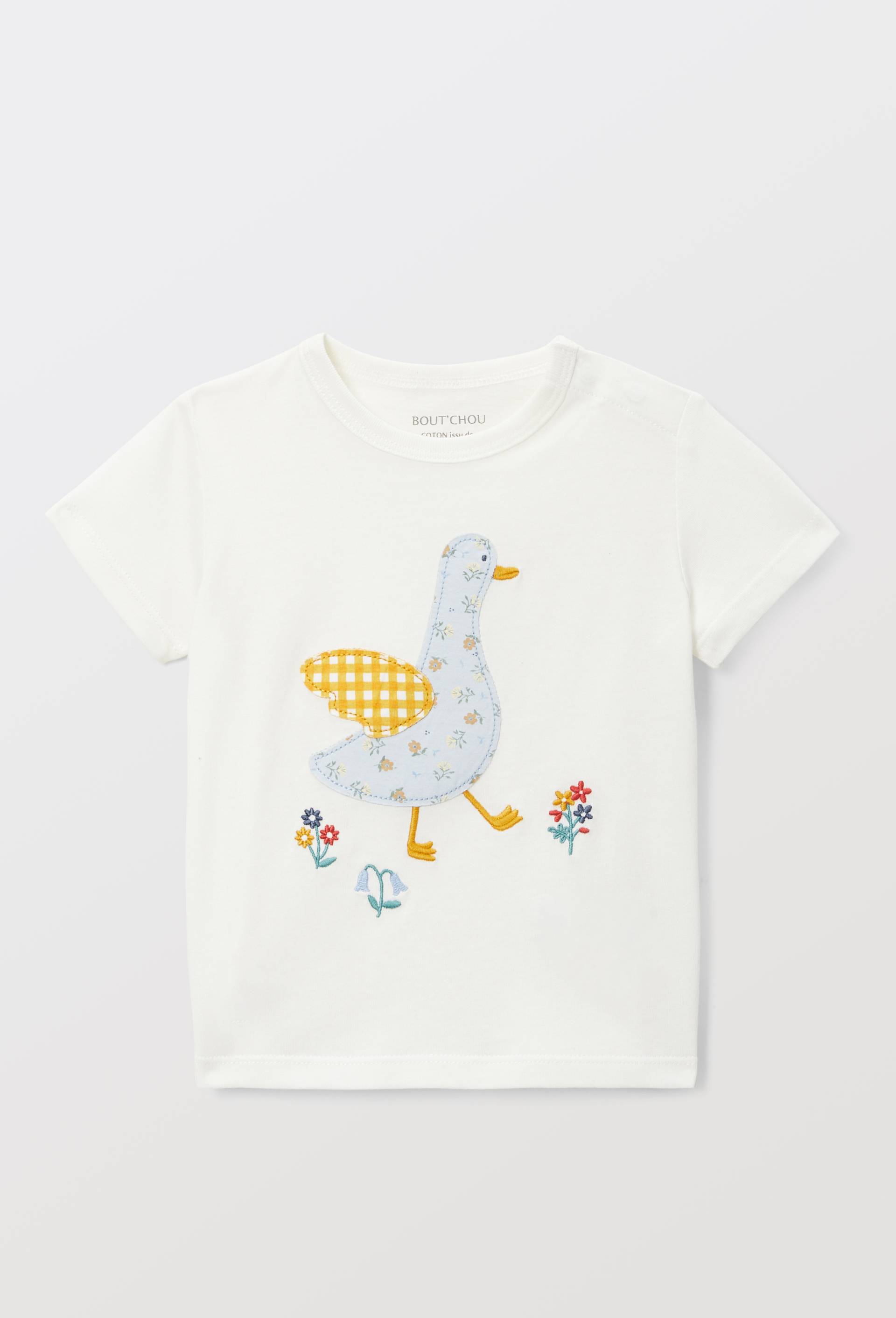 T-shirt manches courtes brod&eacute; en coton BIO GOTS, Ecru, large image number 1.0