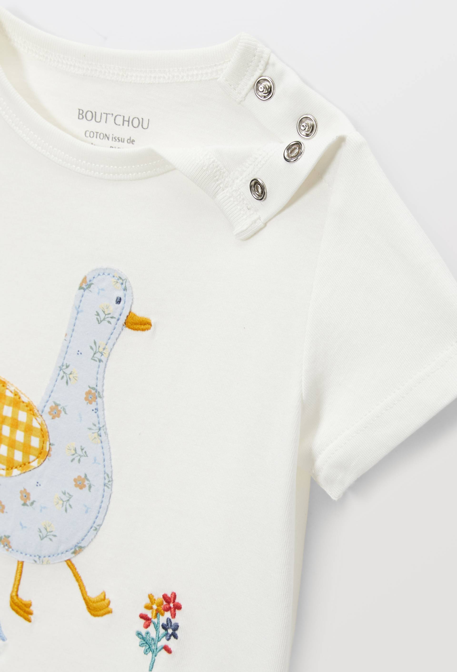 T-shirt manches courtes brod&eacute; en coton BIO GOTS, Ecru, large image number 3.0