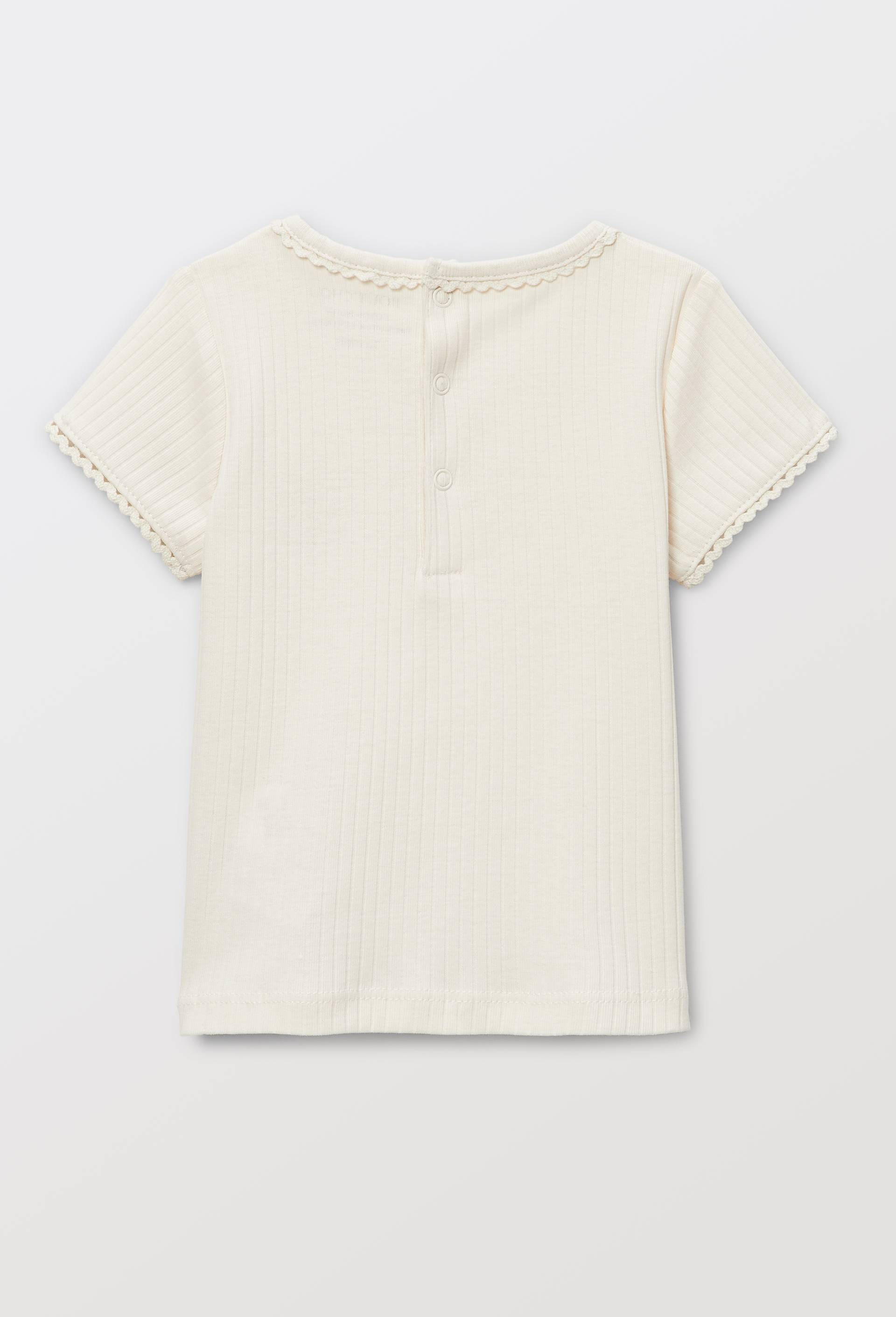 T-shirt manches courtes avec broderie maille c&ocirc;tel&eacute;e en coton BIO GOTS, Blanc, large image number 1