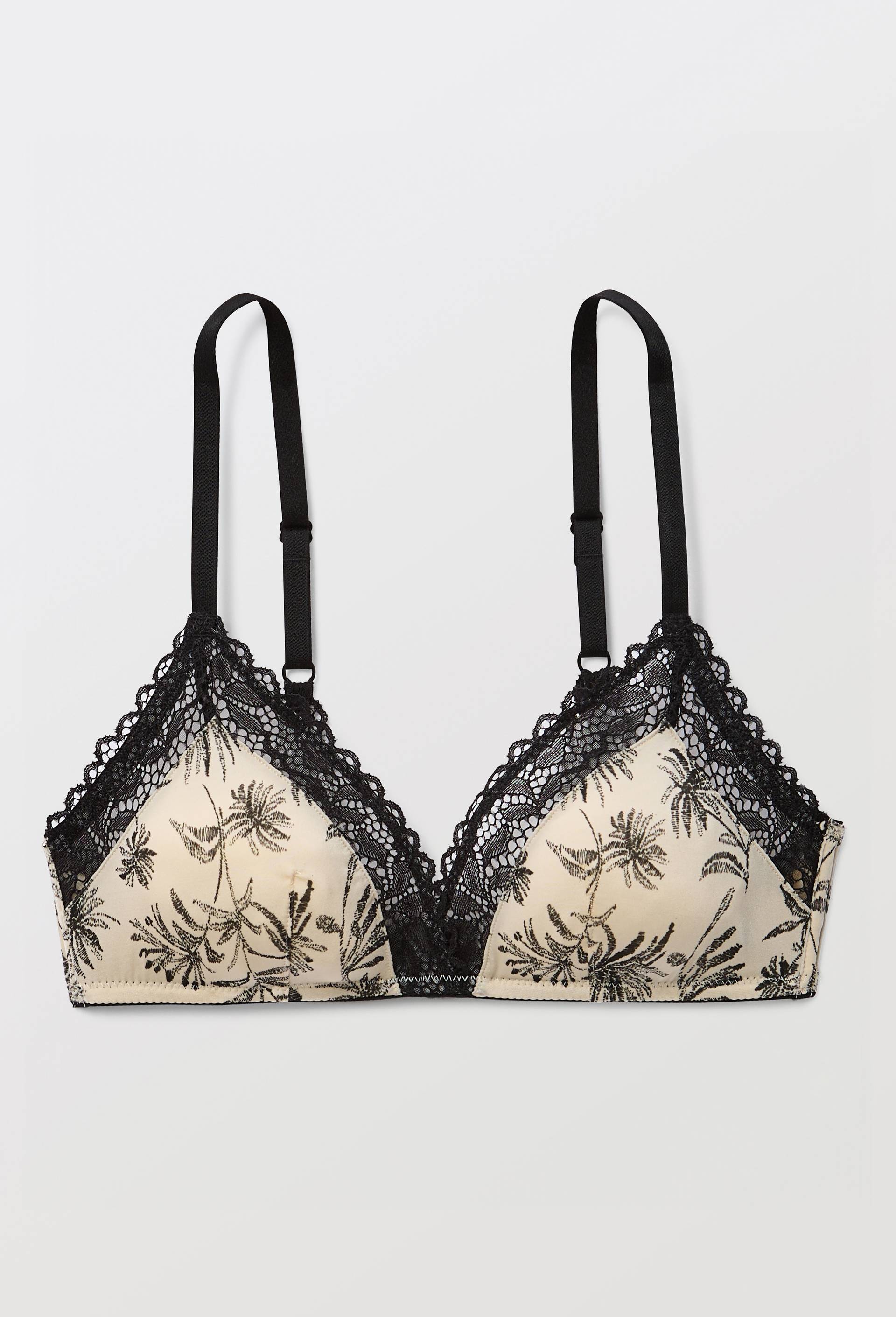 Soutien-gorge triangle LUNA en microfibre imprim&eacute;e et dentelle, Beige clair, large image number 2
