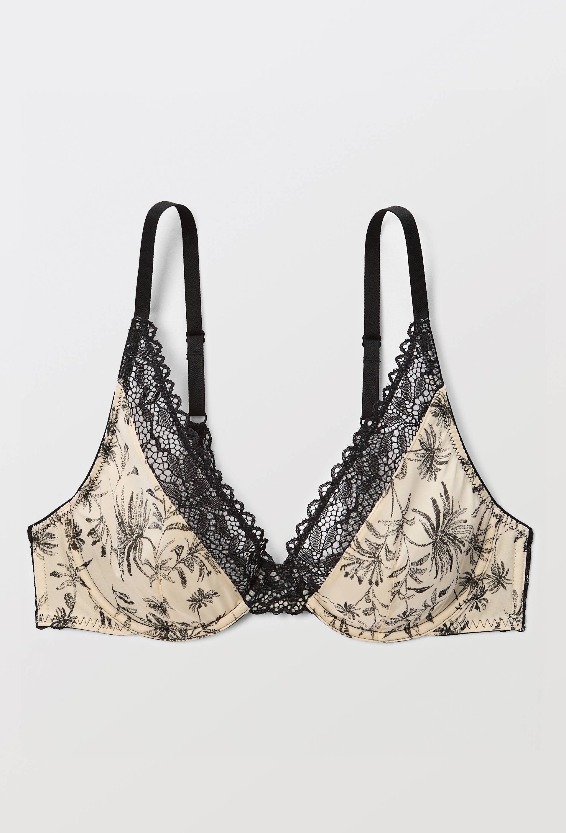 Soutien-gorge balconnet foulard LUNA en microfibre imprim&eacute;e et dentelle, Beige clair, large image number 3.0