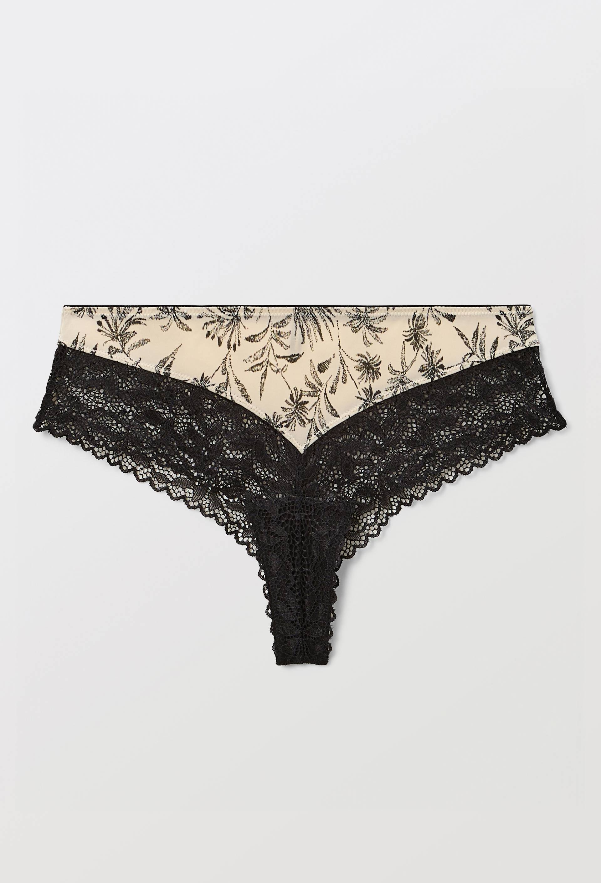 Shorty LUNA en microfibre imprim&eacute;e et dentelle, Beige clair, large image number 2.0