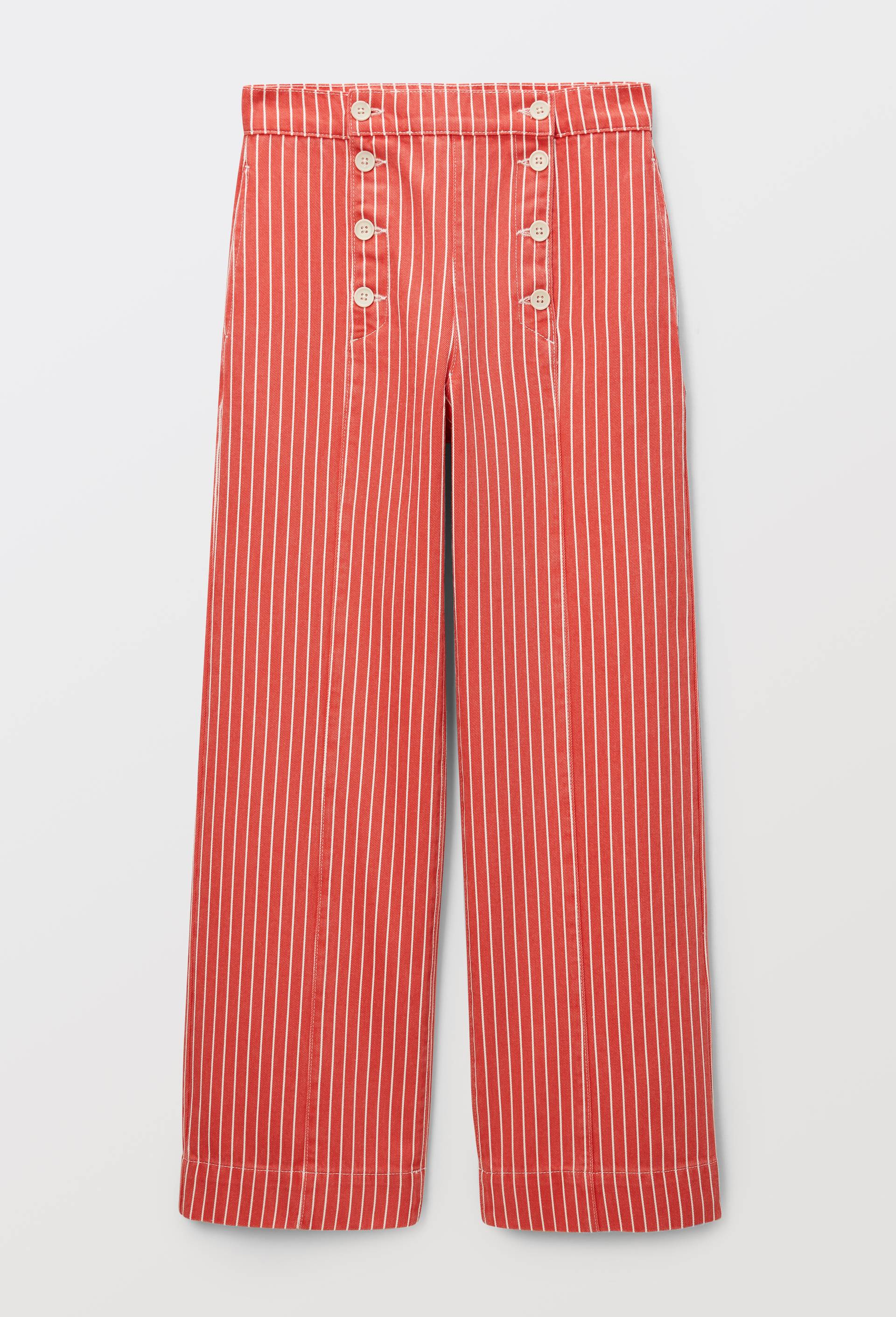 Pantalon large &agrave; pont ray&eacute;, Rouge, large image number 3.0
