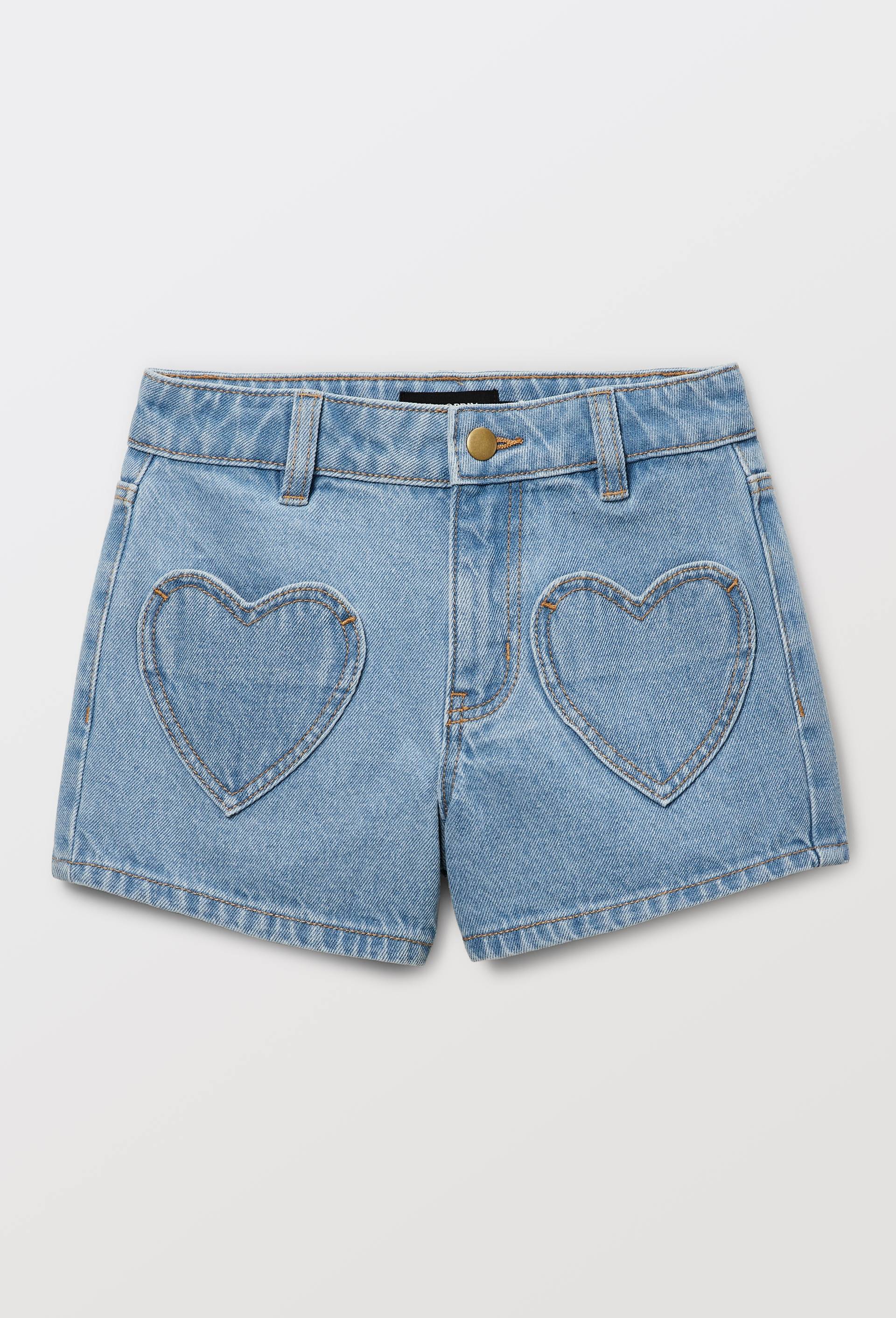 Short denim &agrave; poche coeur en coton, Bleu clair, large image number 0
