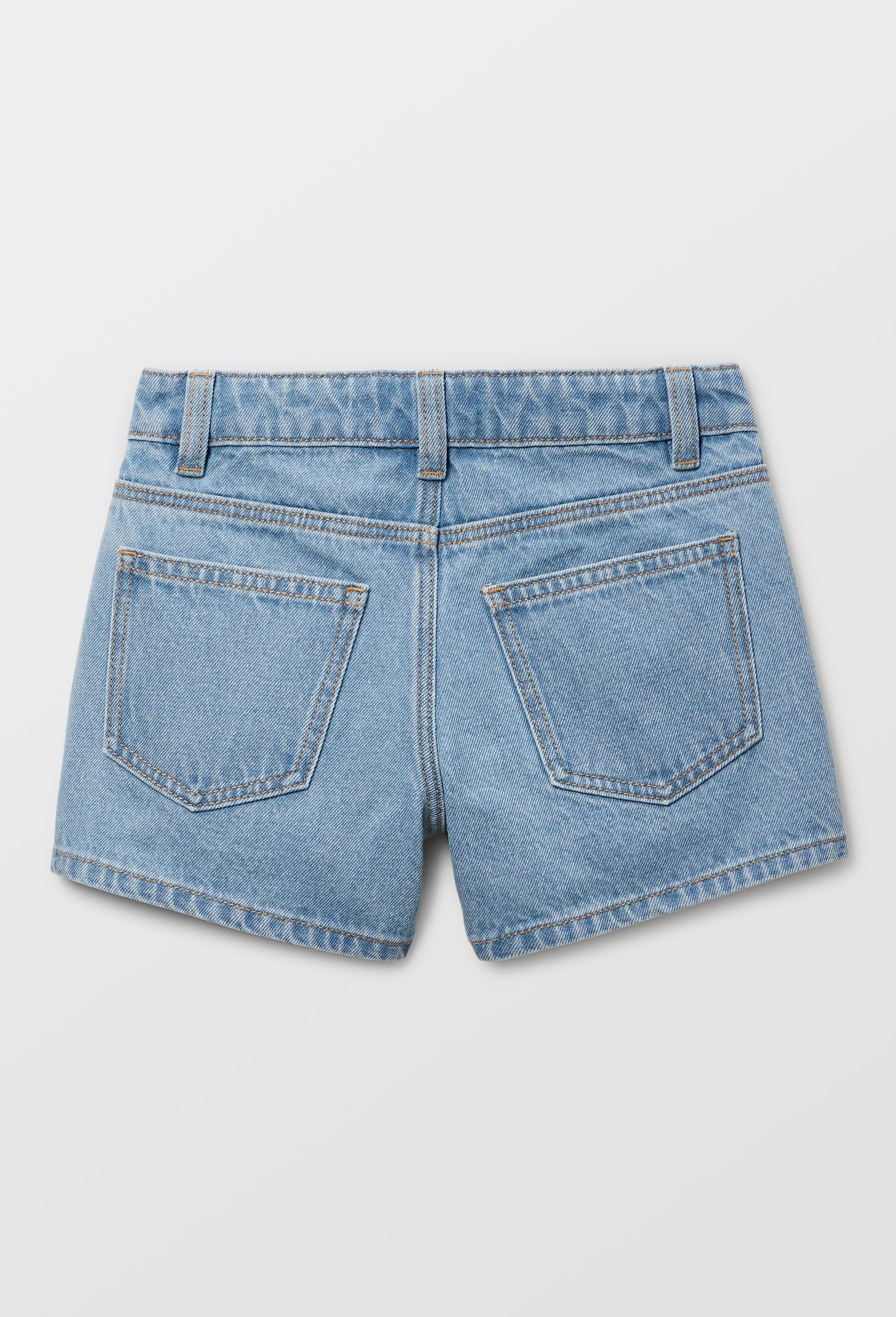 Short denim &agrave; poche coeur en coton, Bleu clair, large image number 1.0