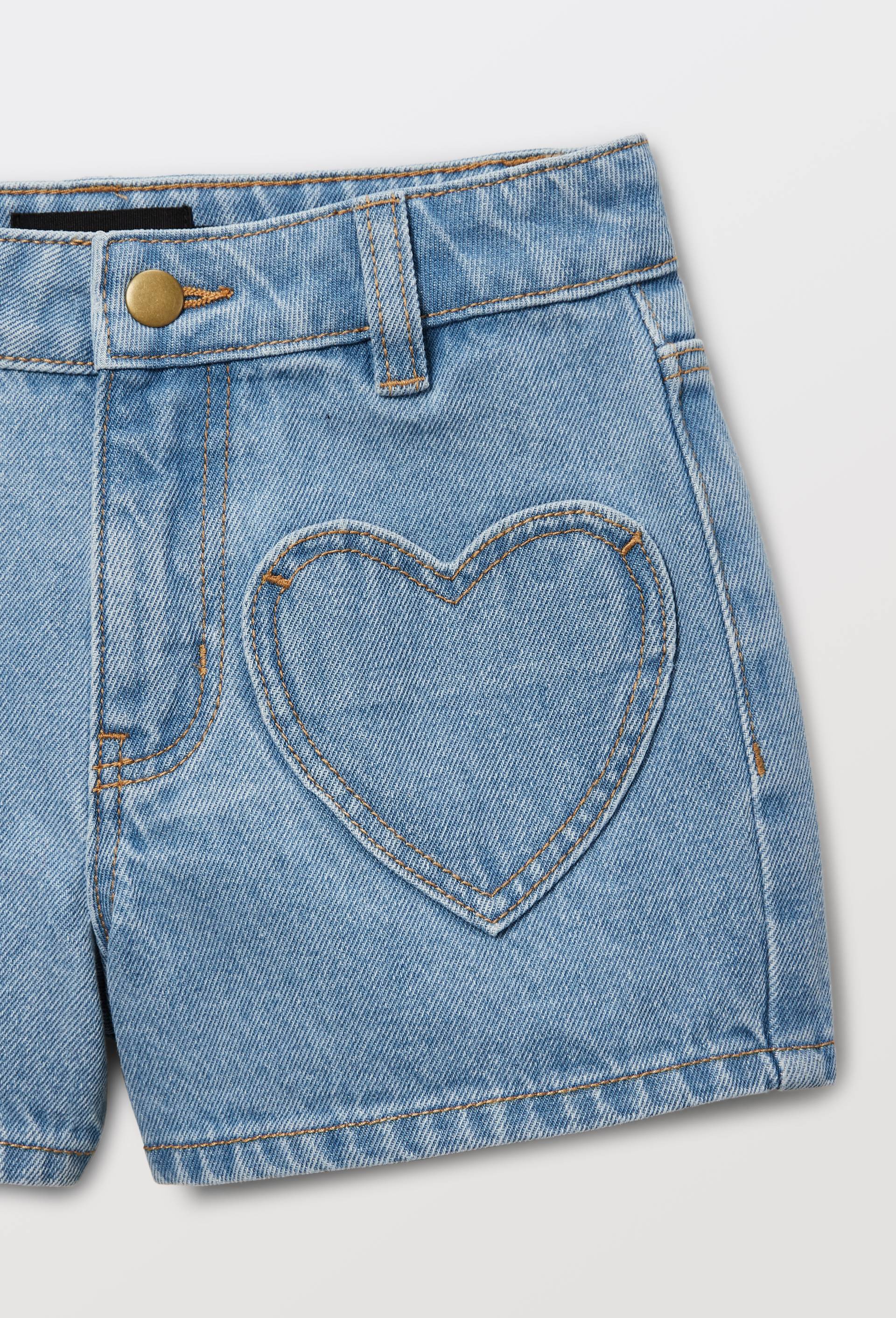 Short denim &agrave; poche coeur en coton, Bleu clair, large image number 2
