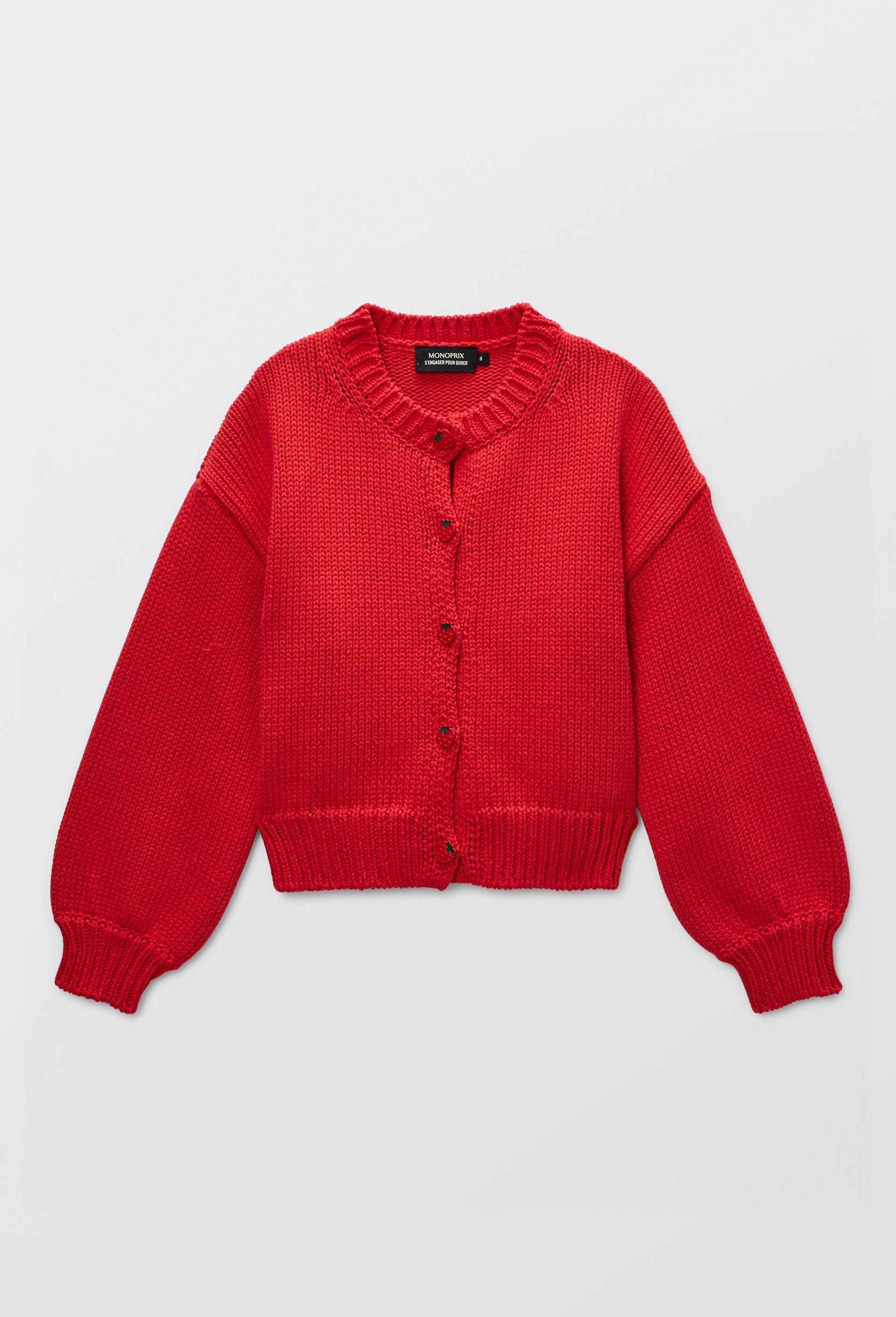 Cardigan avec d&eacute;tail bouton fraise, Rouge, large image number 2.0