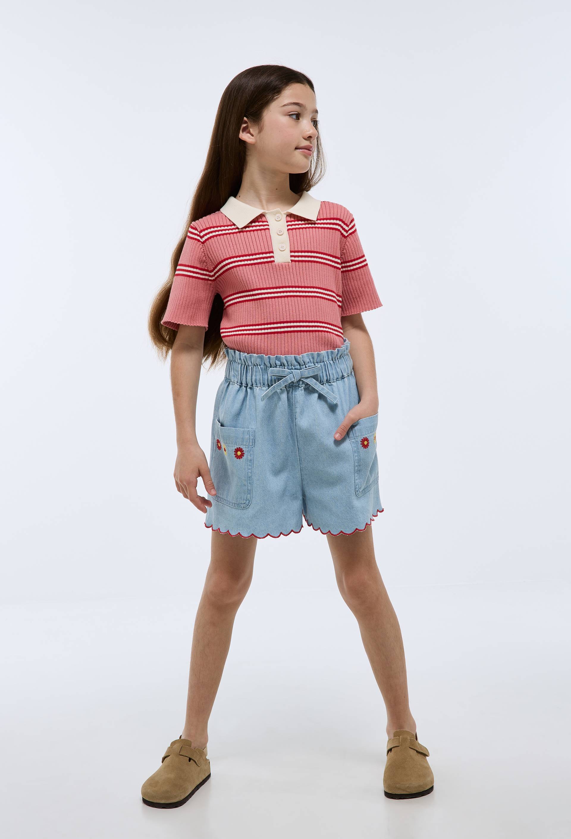Short en jean brod&eacute; en coton, Bleu clair, large image number 0.0