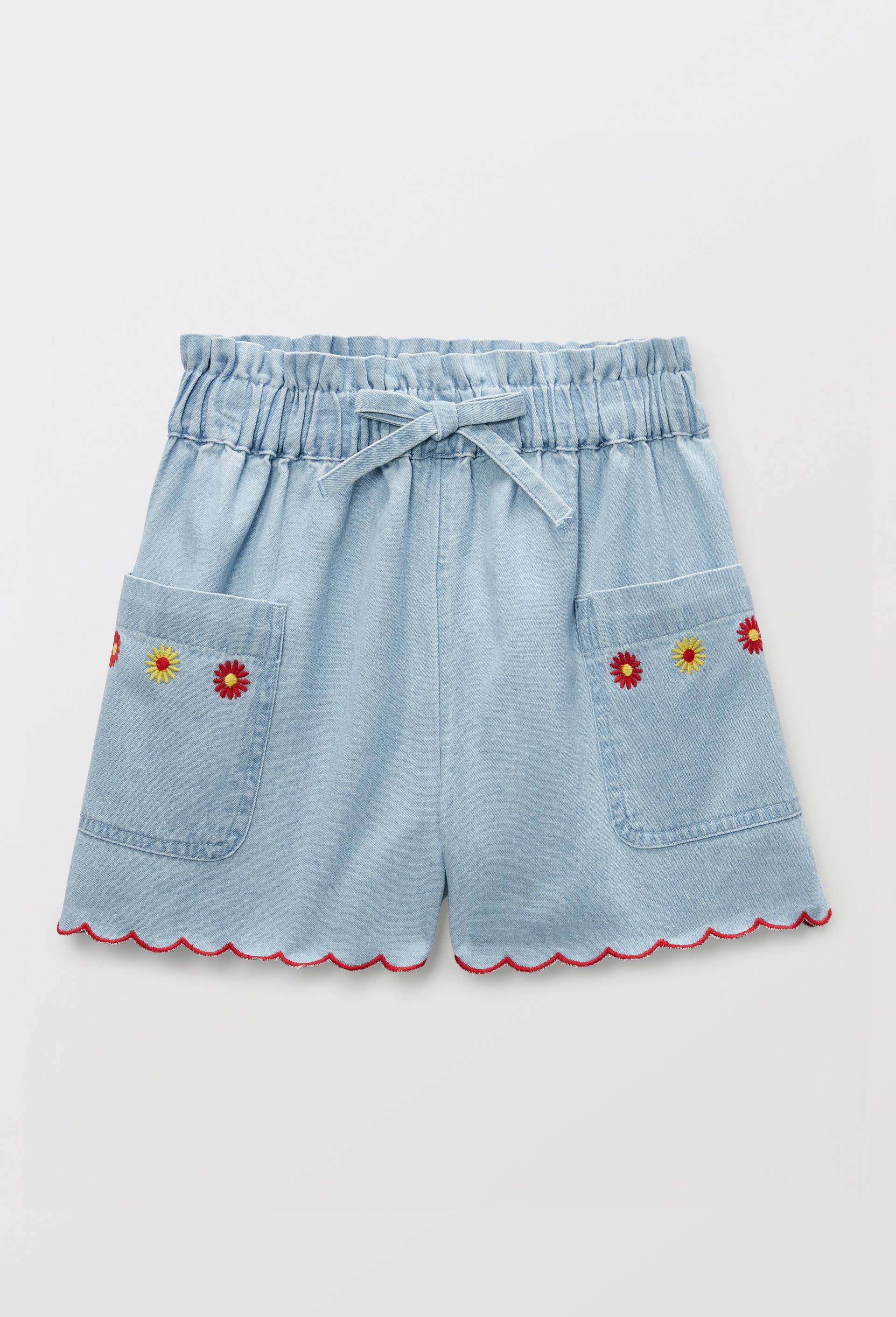 Short en jean brod&eacute; en coton, Bleu clair, large image number 1