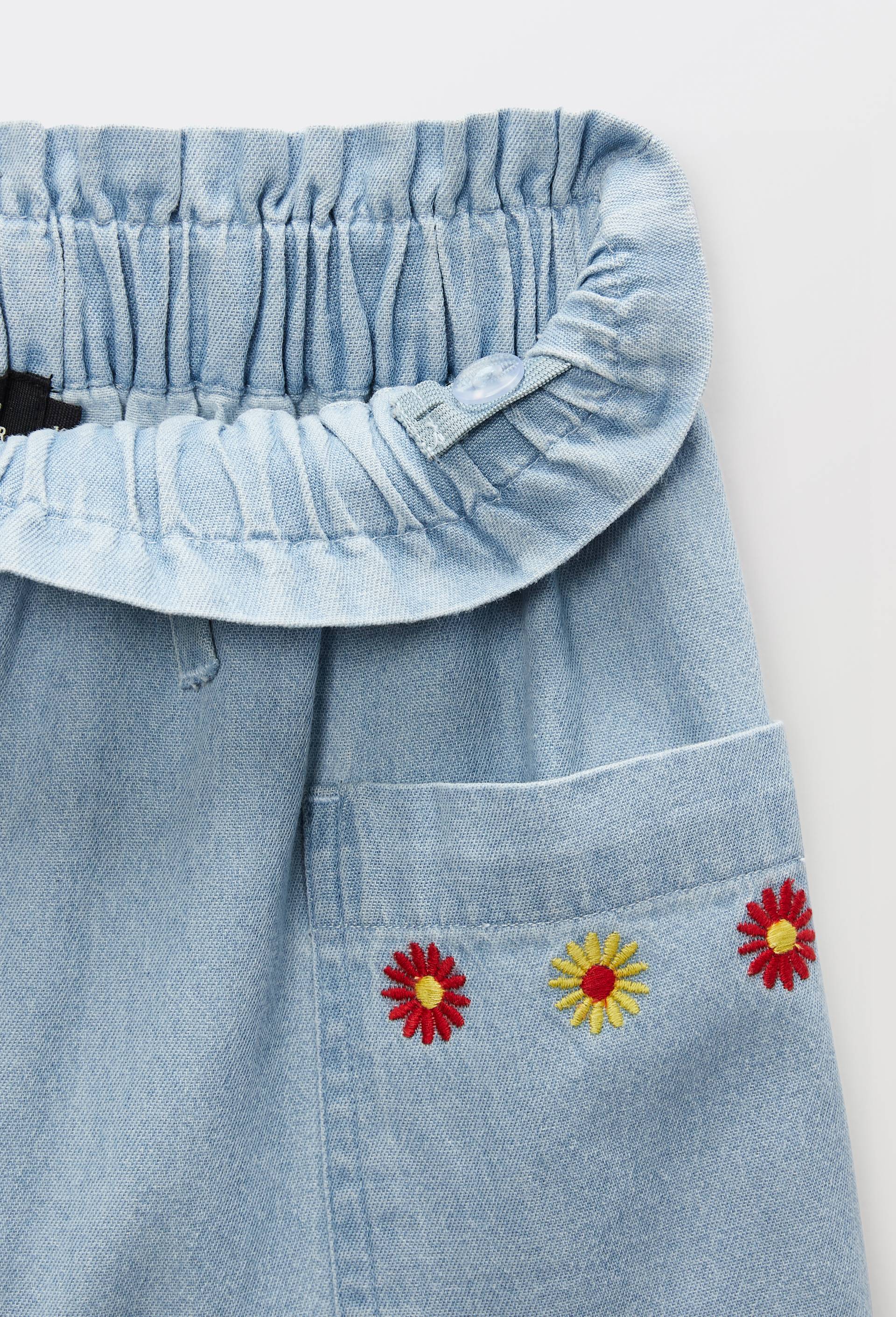 Short en jean brod&eacute; en coton, Bleu clair, large image number 3