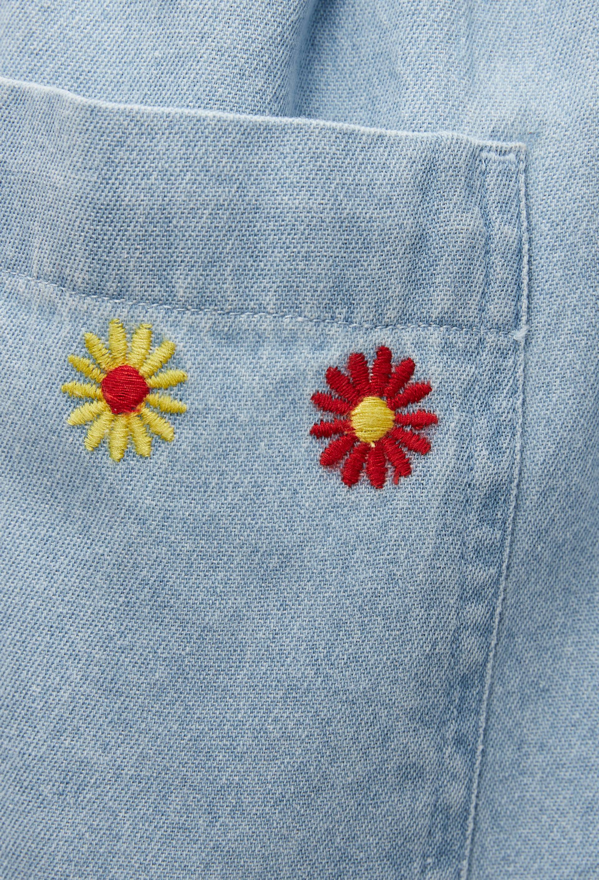 Short en jean brod&eacute; en coton, Bleu clair, large image number 4.0