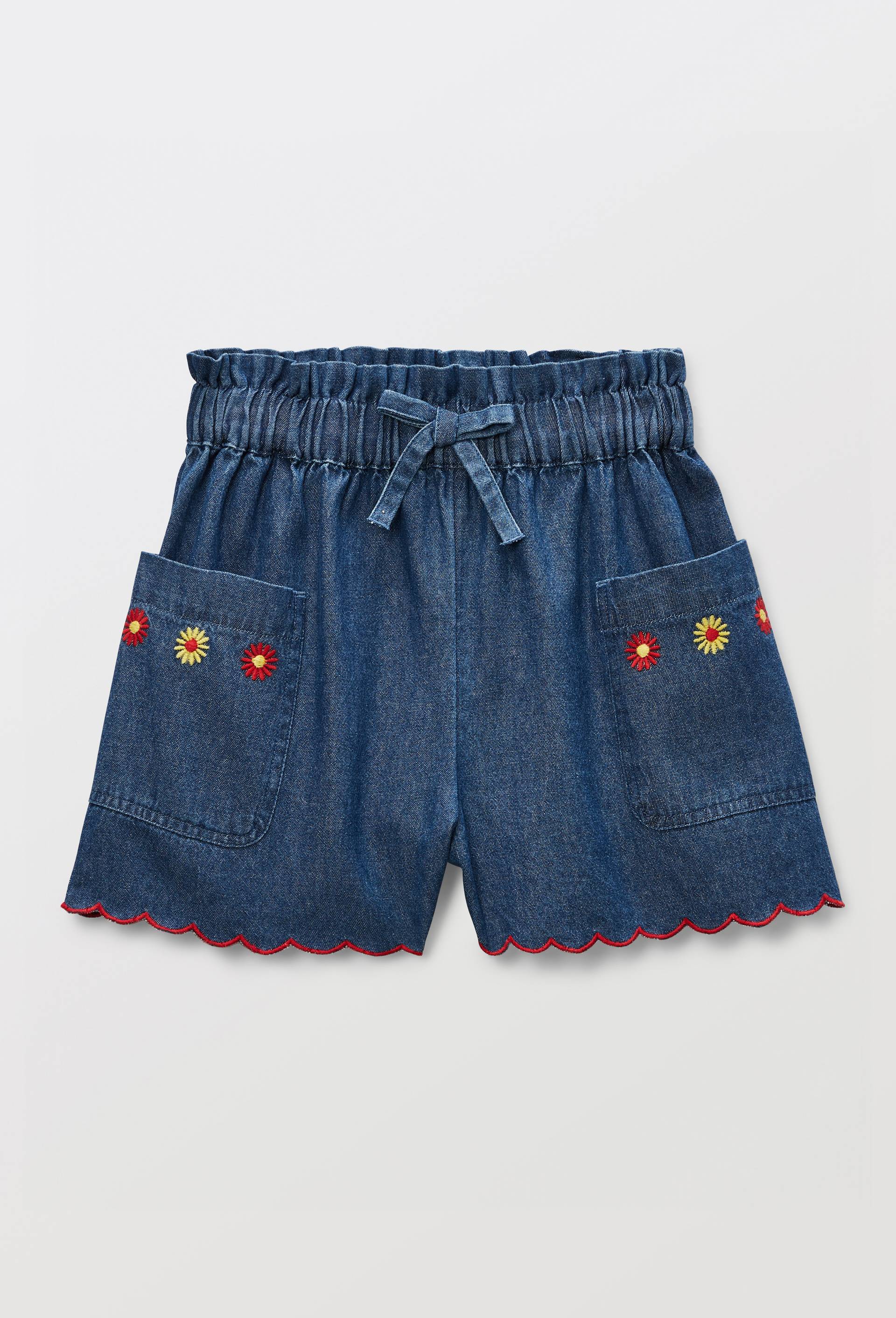 Short en jean brod&eacute; en coton, Bleu fonc&eacute;, large image number 1.0