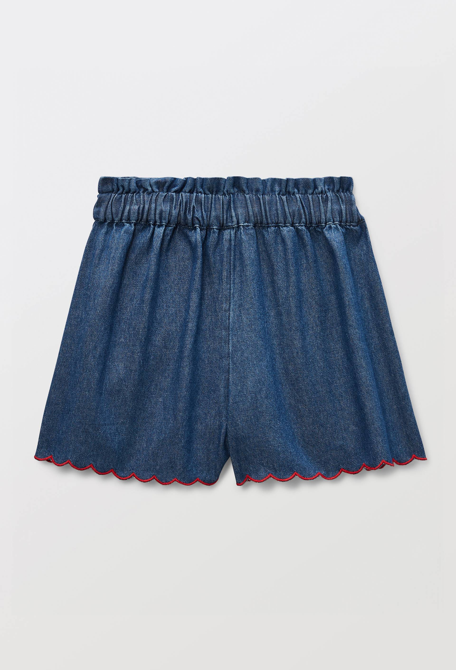 Short en jean brod&eacute; en coton, Bleu fonc&eacute;, large image number 2