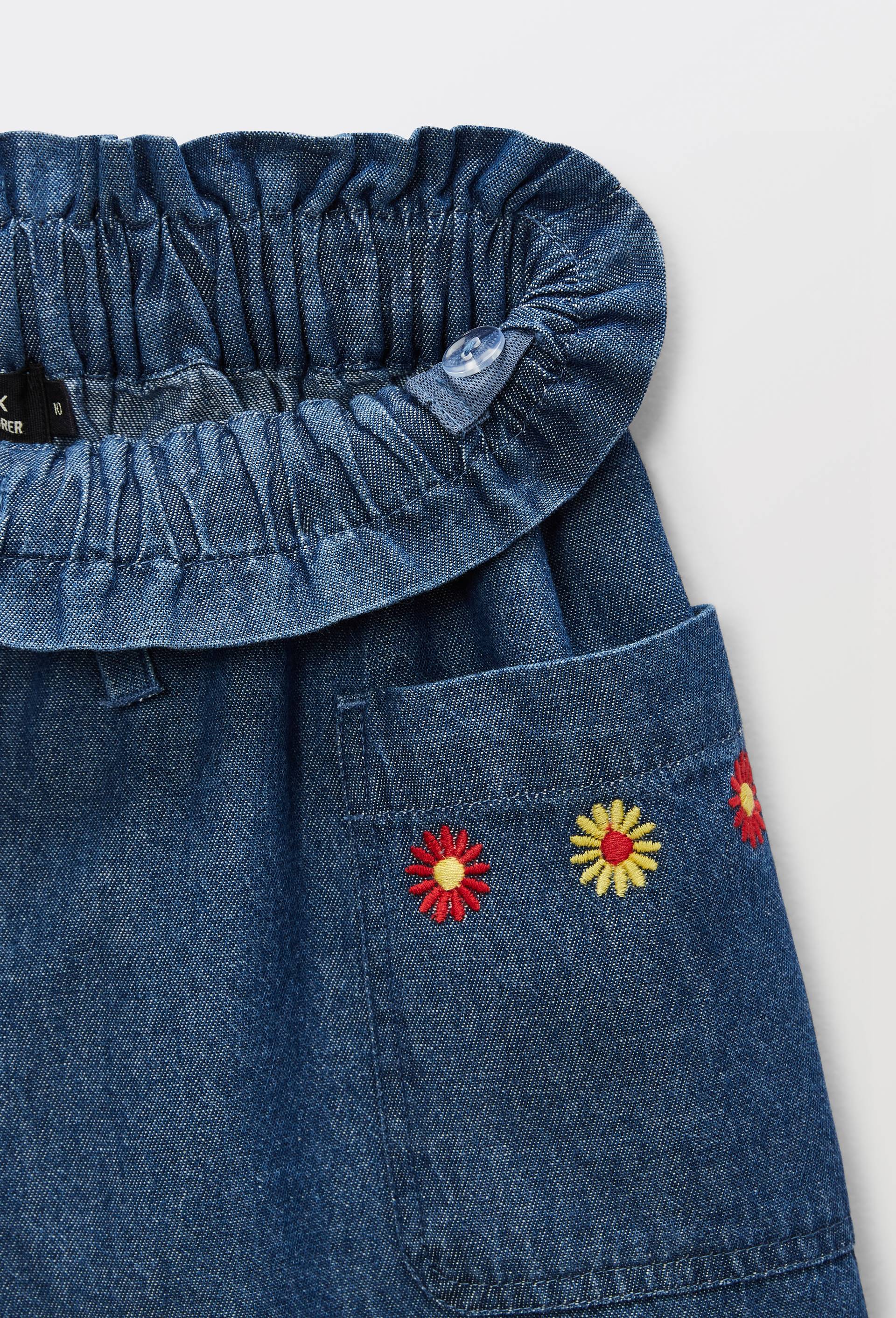 Short en jean brod&eacute; en coton, Bleu fonc&eacute;, large image number 3