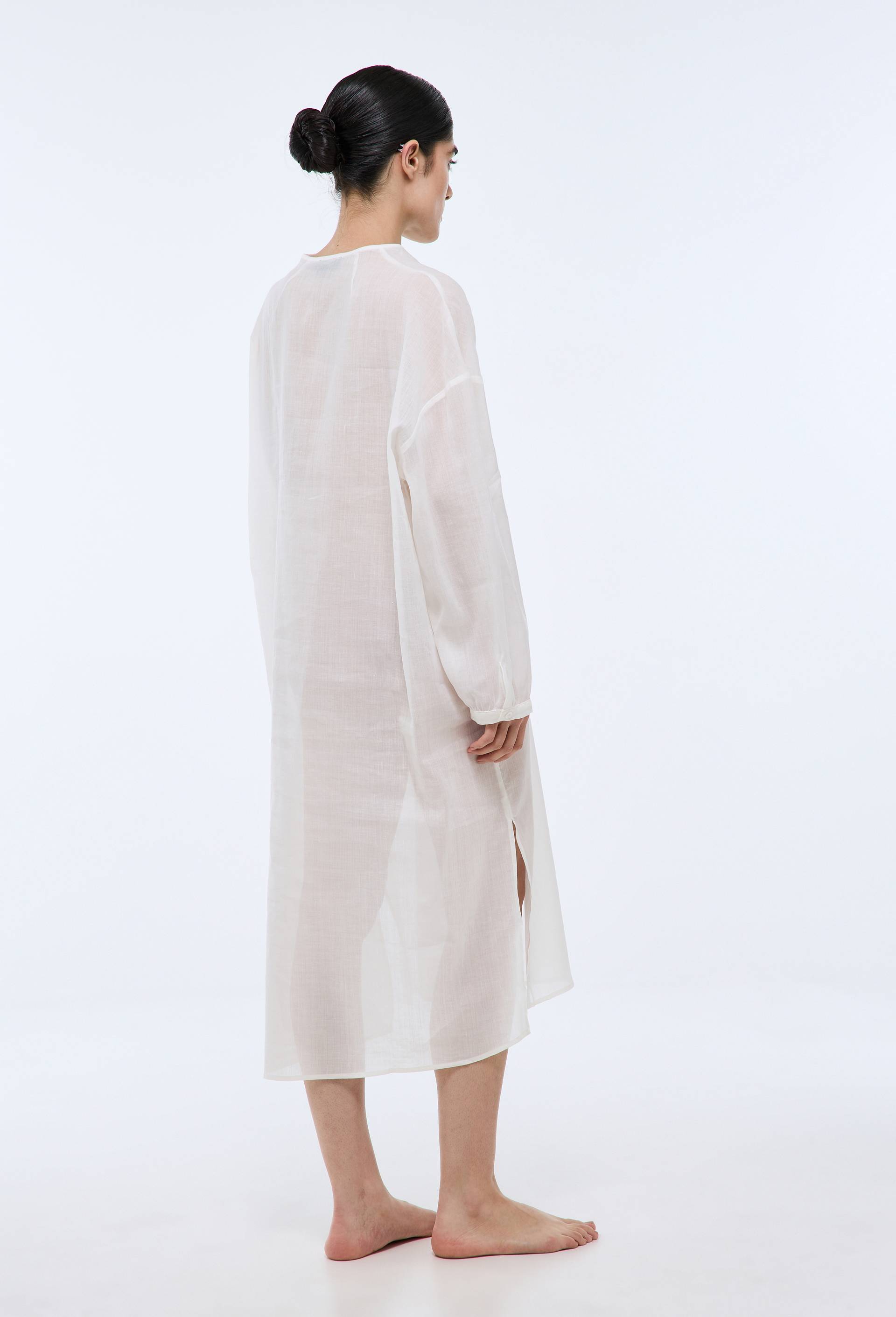 Chemise de nuit unie en ramie et coton, Blanc, large image number 1