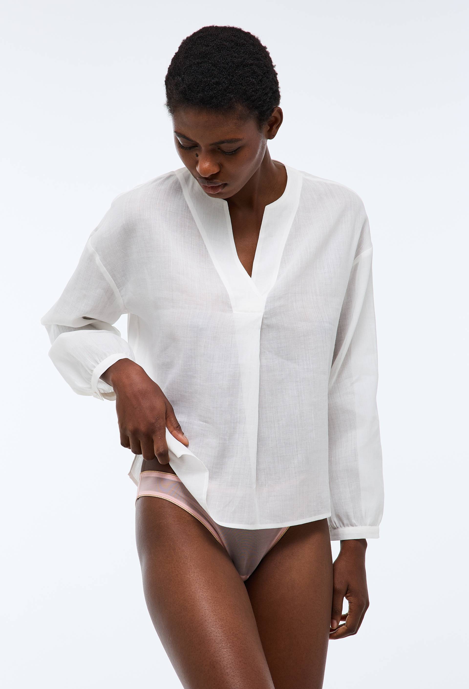 Chemise unie en ramie et coton, Blanc, large image number 0