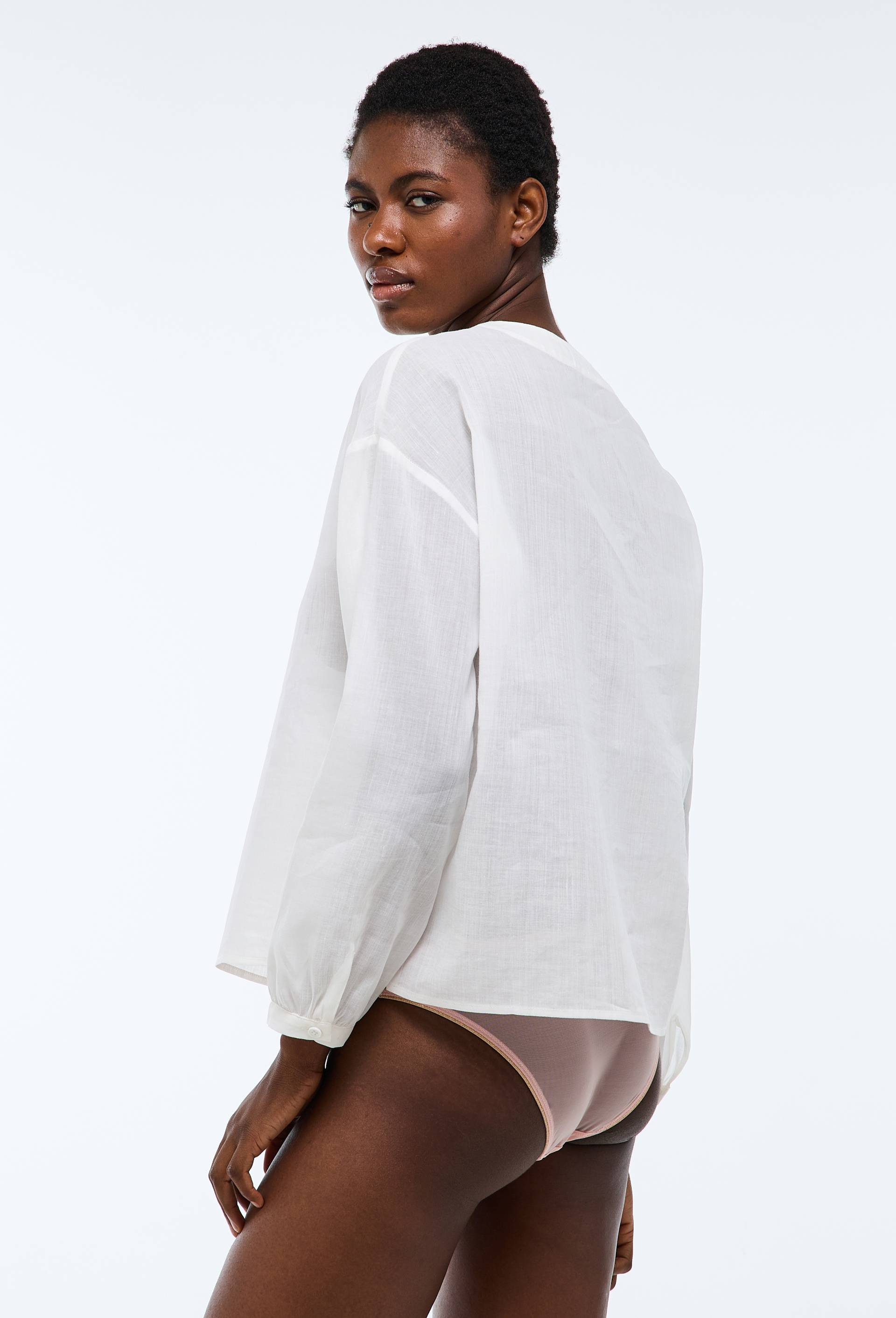 Chemise unie en ramie et coton, Blanc, large image number 1