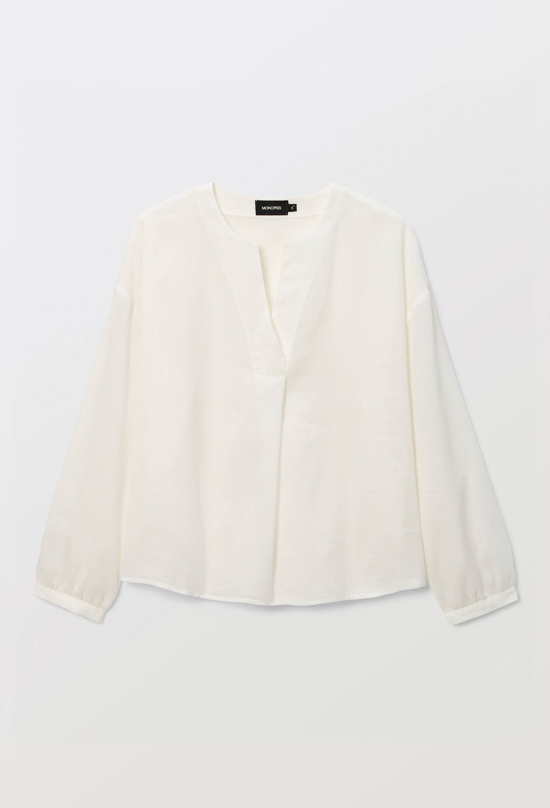 Chemise unie en ramie et coton, Blanc, large image number 2