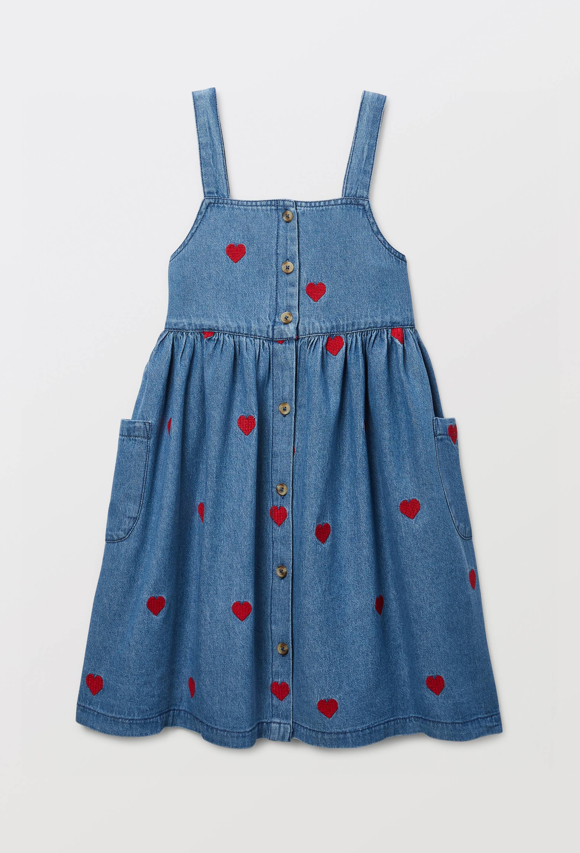 Robe &agrave; bretelles brod&eacute;e en coton, Bleu fonc&eacute;, large image number 1