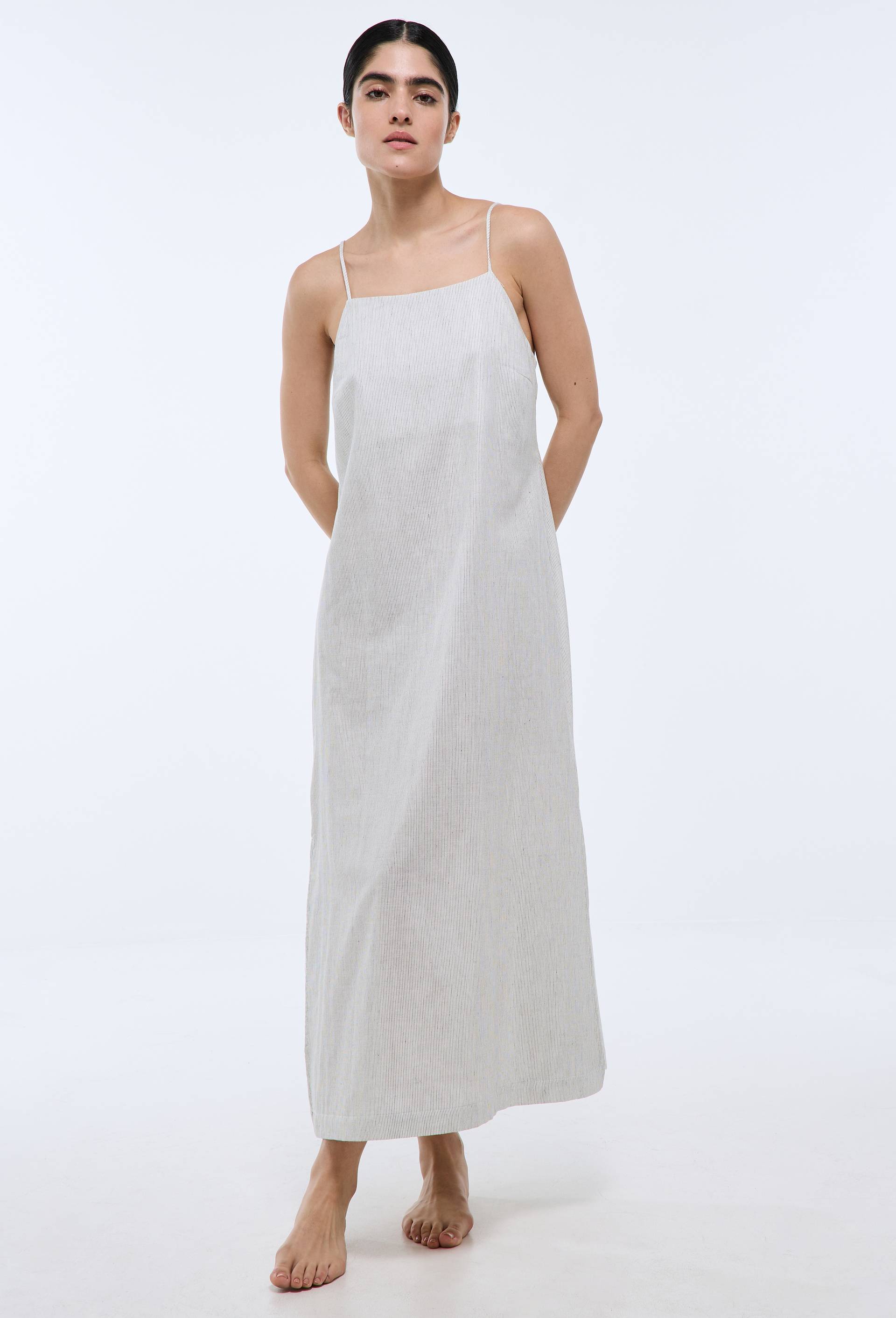 Chemise de nuit ray&eacute;e en coton, Ecru, large image number 0