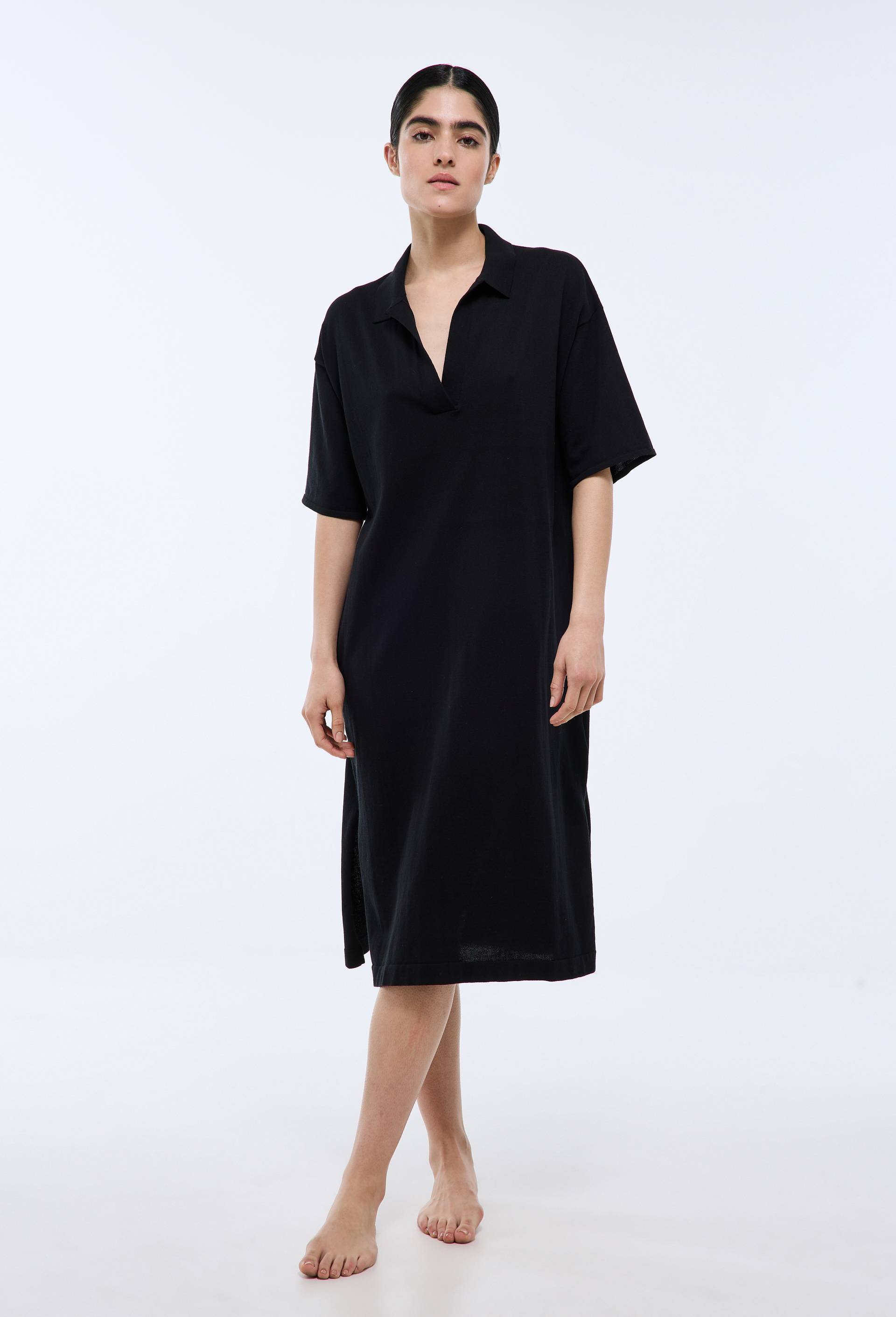 Chemise de nuit unie en maille de coton, Noir, large image number 0.0