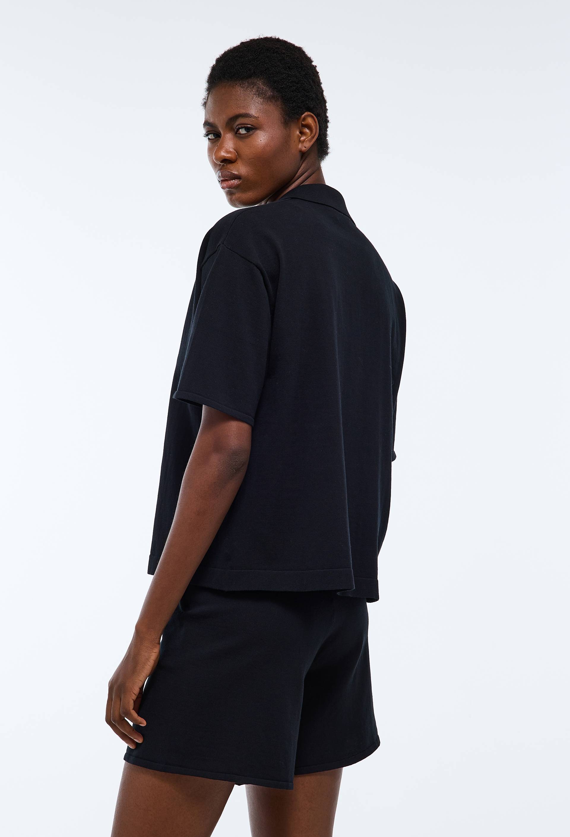 Short uni en maille de coton, Noir, large image number 1
