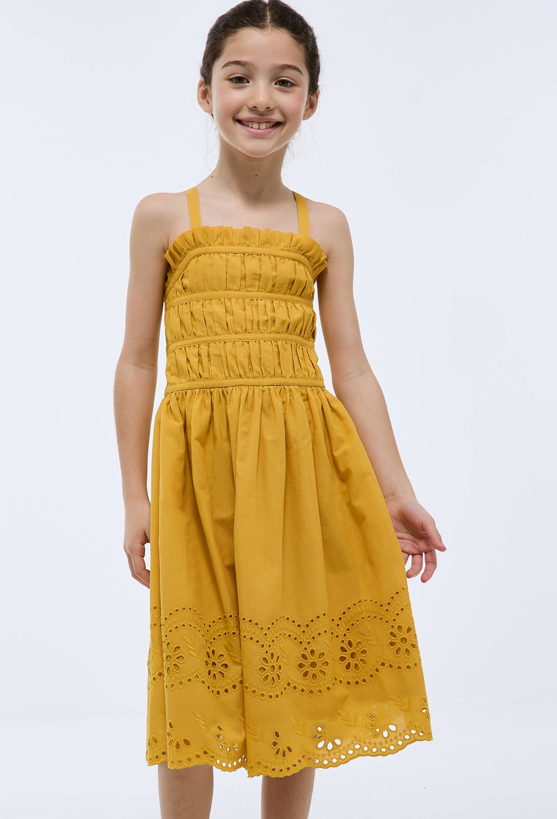 Robe brod&eacute;e en coton, Jaune, large image number 1