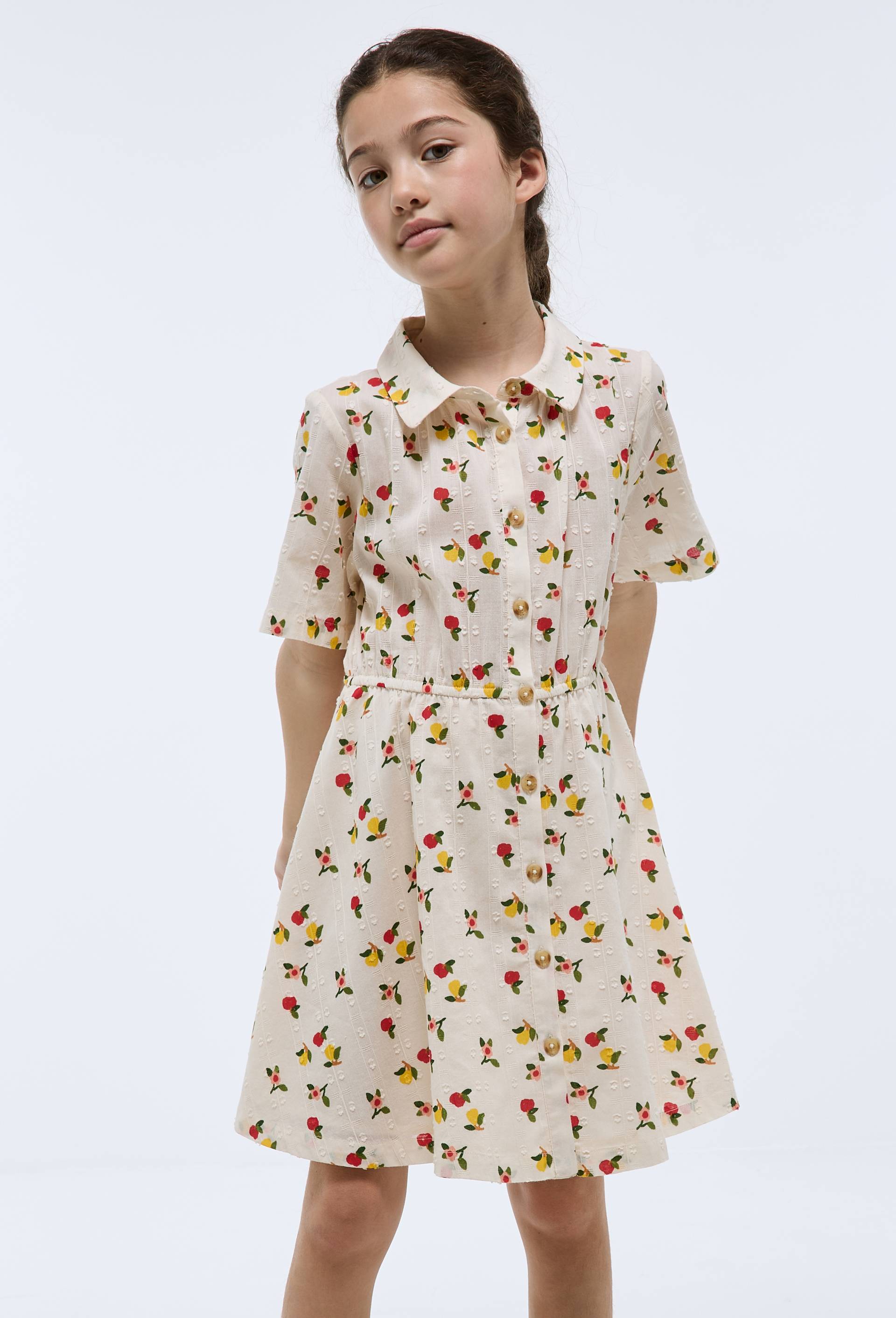 Robe col chemise imprim&eacute;e en coton, Beige clair, large image number 0