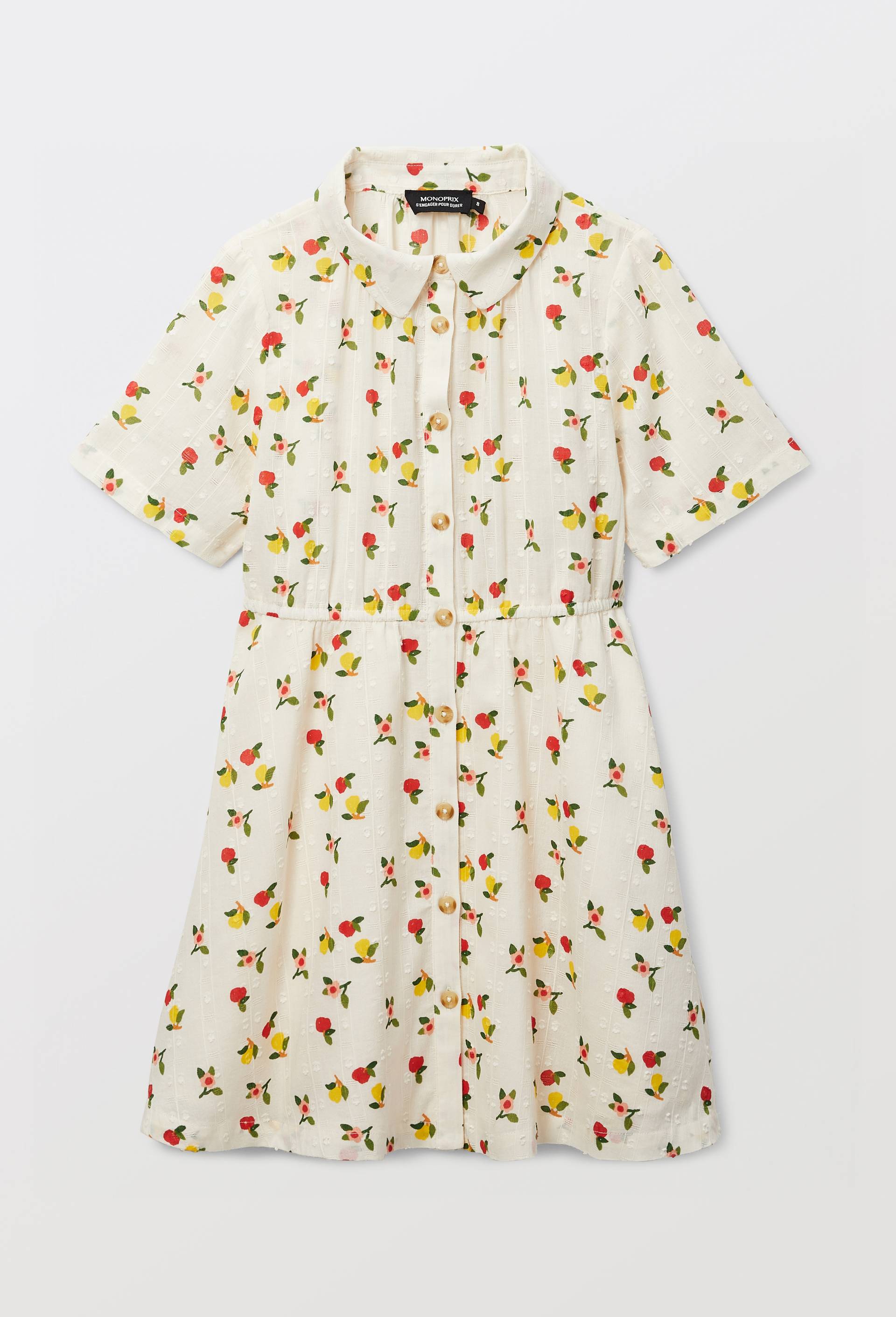 Robe col chemise imprim&eacute;e en coton, Beige clair, large image number 1