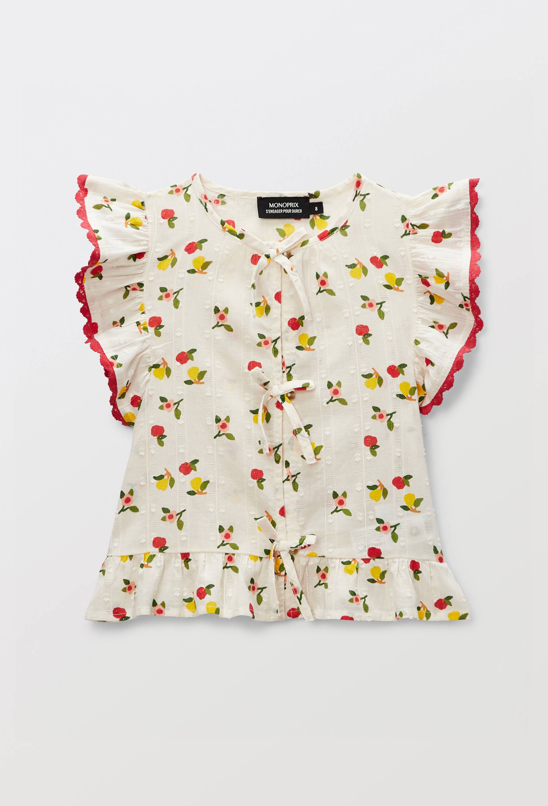 Blouse imprim&eacute;e &agrave; noeud en coton, Beige clair, large image number 1