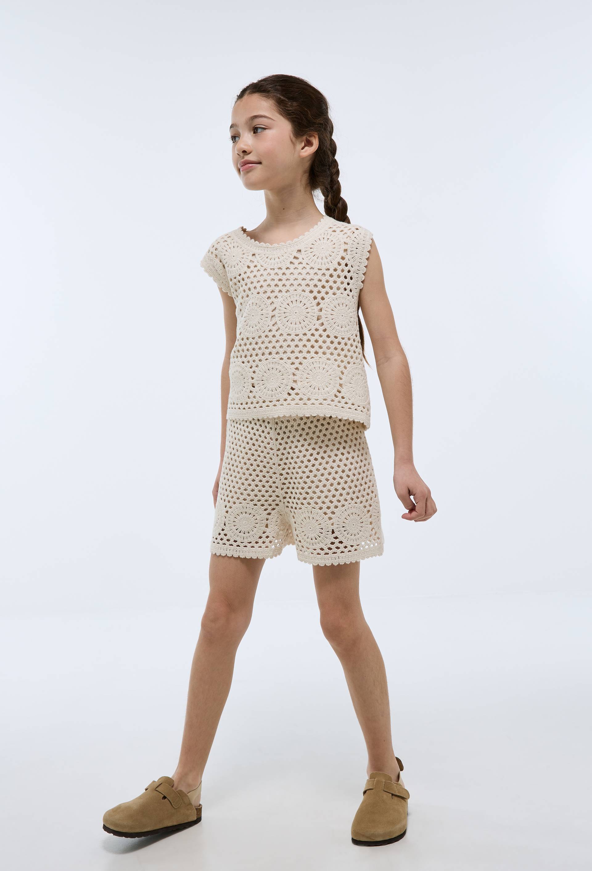 Short en crochet en coton, Beige clair, large image number 0