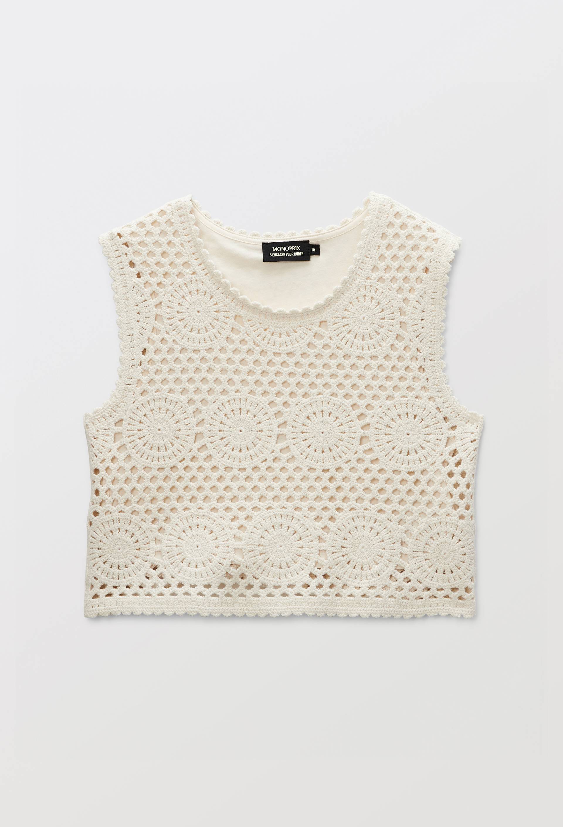 T-shirt en crochet en coton, Beige clair, large image number 1