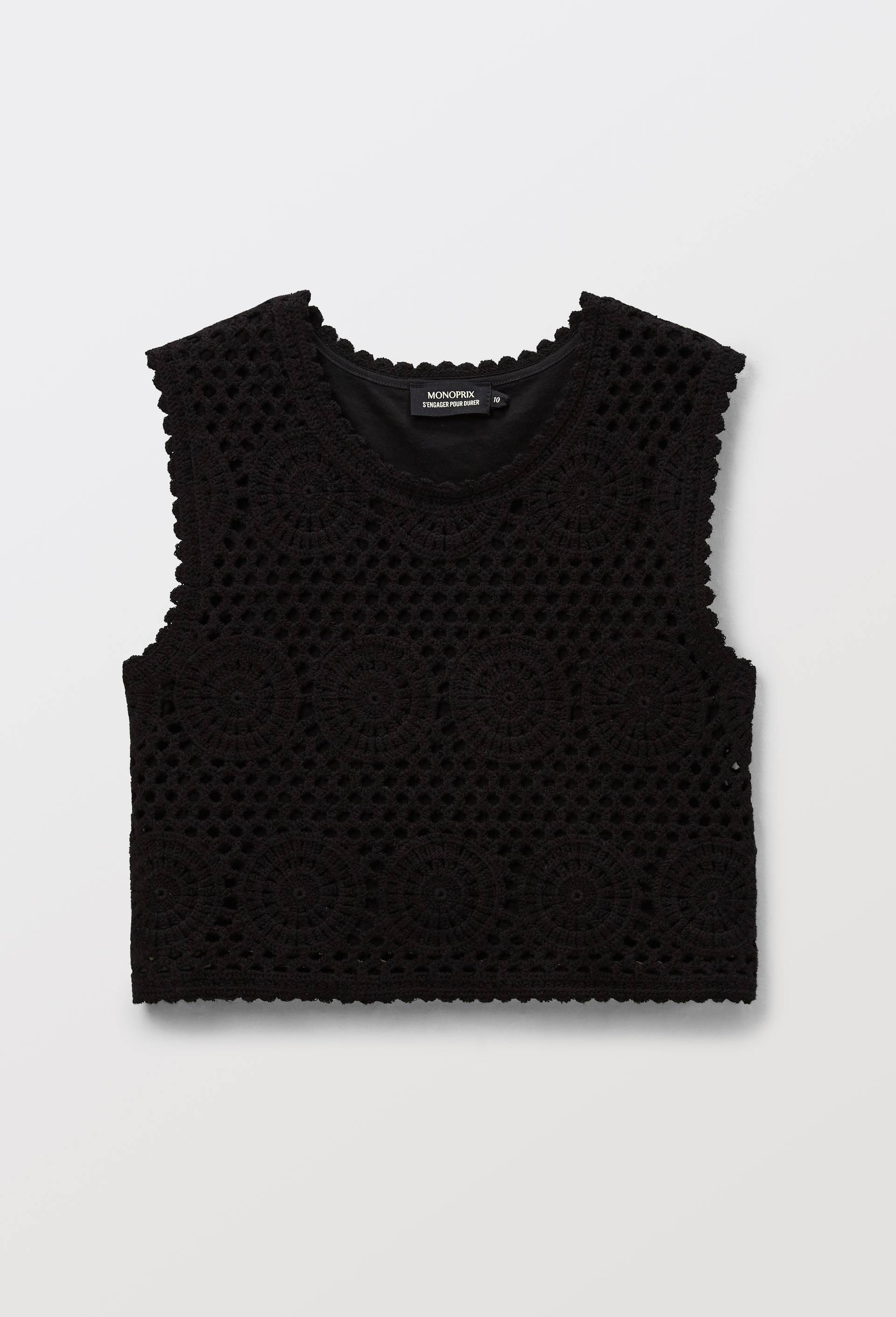 T-shirt en crochet en coton, Noir, large image number 0.0