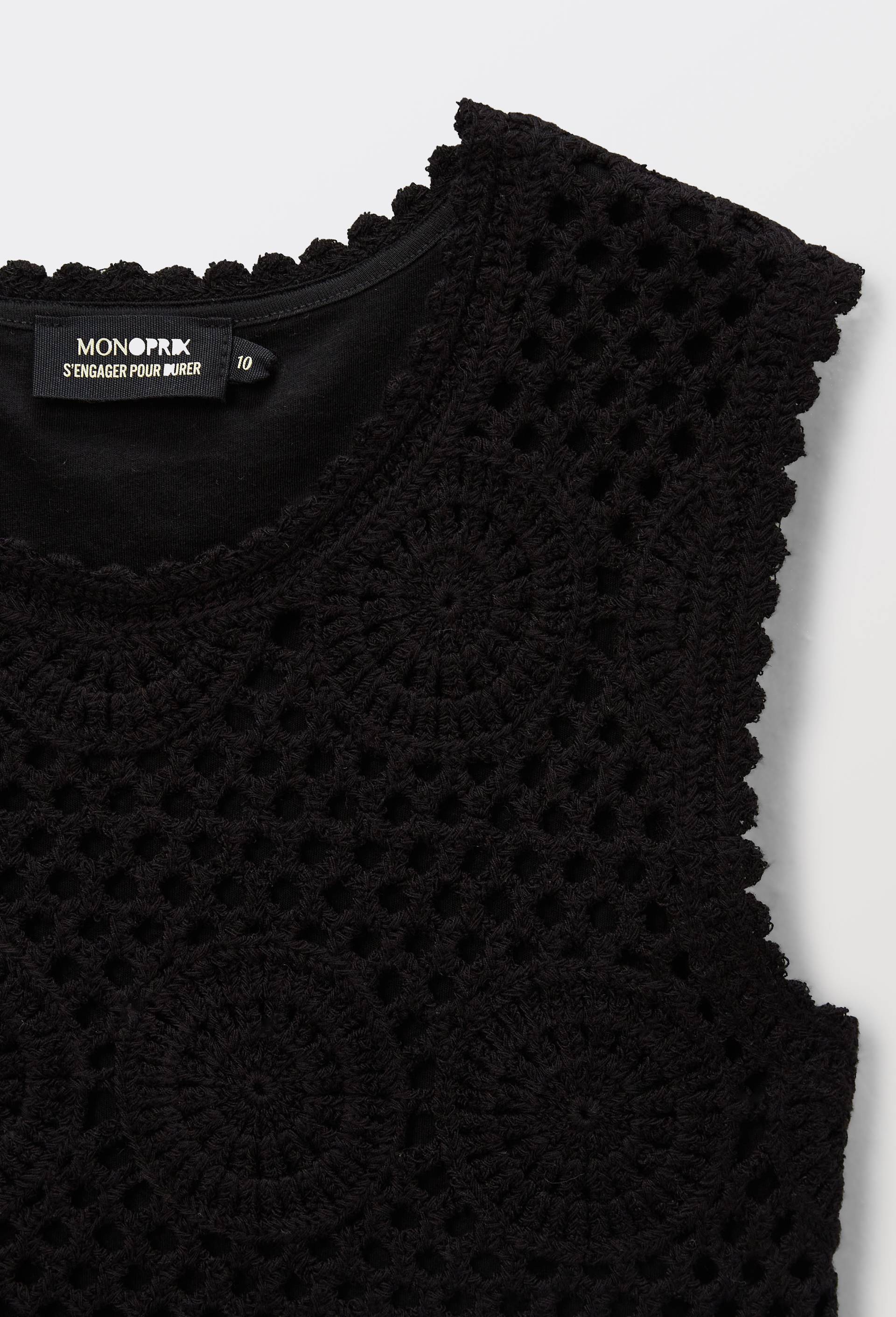 T-shirt en crochet en coton, Noir, large image number 2
